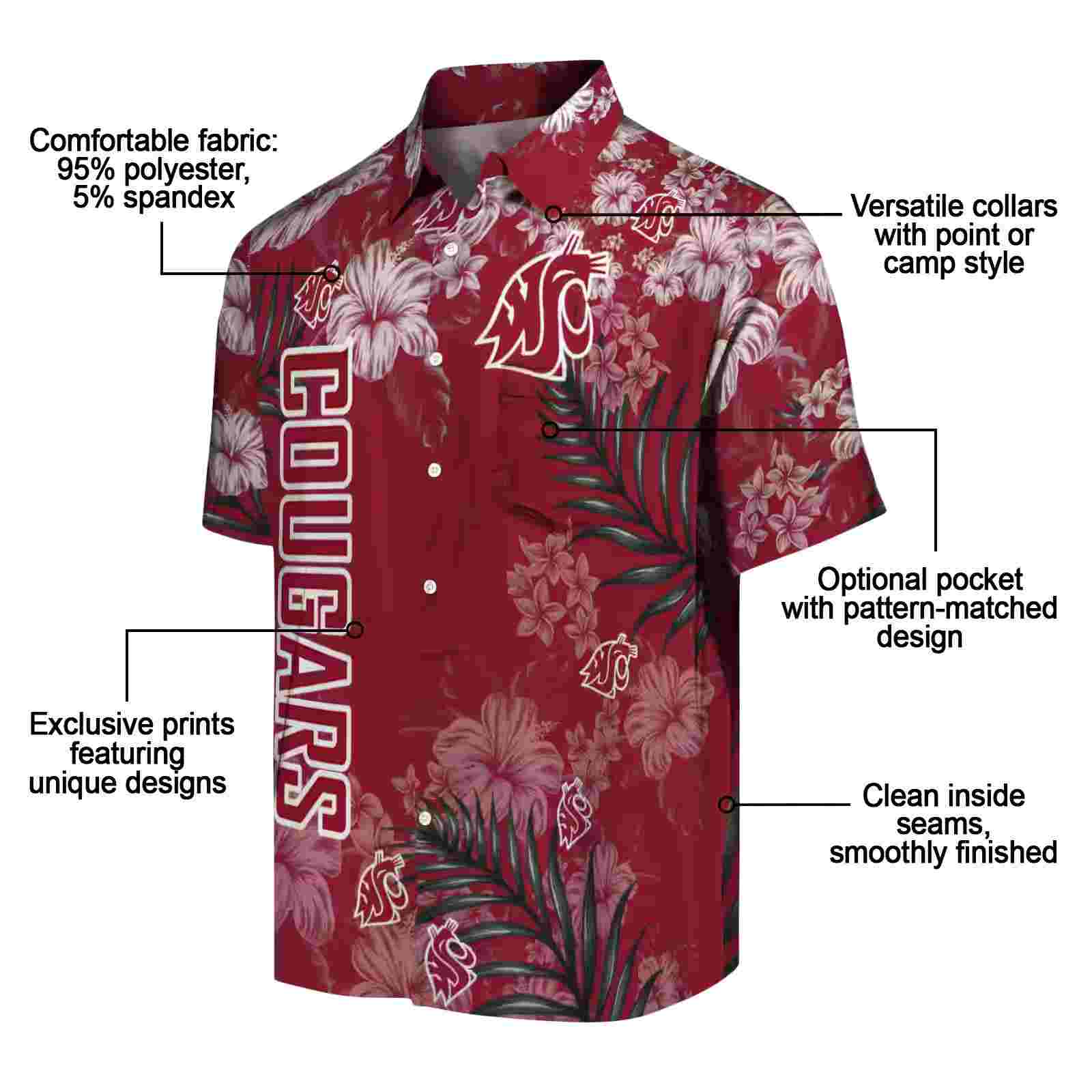 washington state cougars hibiscus print crimson hawaiian shirt new arrival