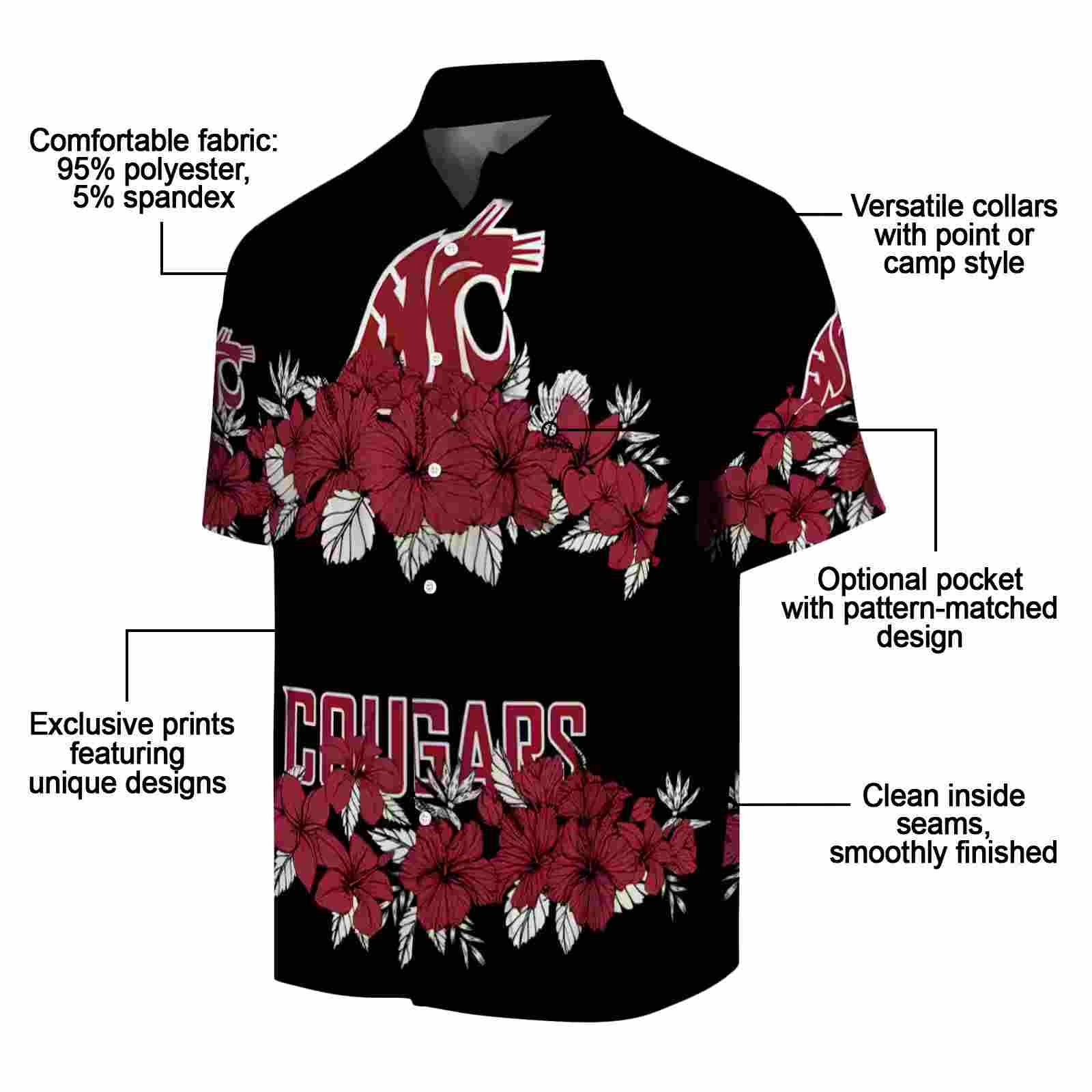 washington state cougars hibiscus stripe crimson black hawaiian shirt new arrival