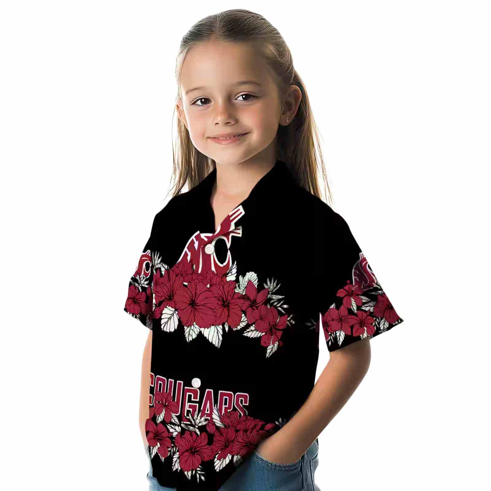 washington state cougars hibiscus stripe crimson black hawaiian shirt premium grade