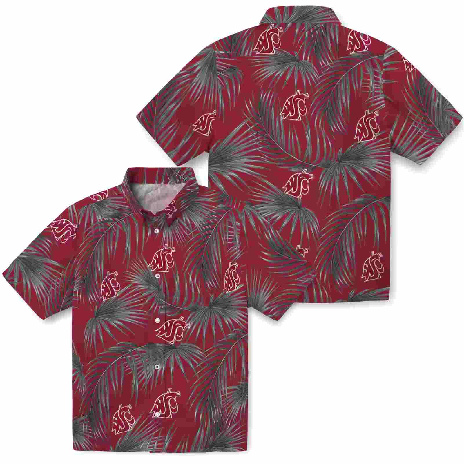 washington state cougars leafy palms crimson hawaiian shirt high quality