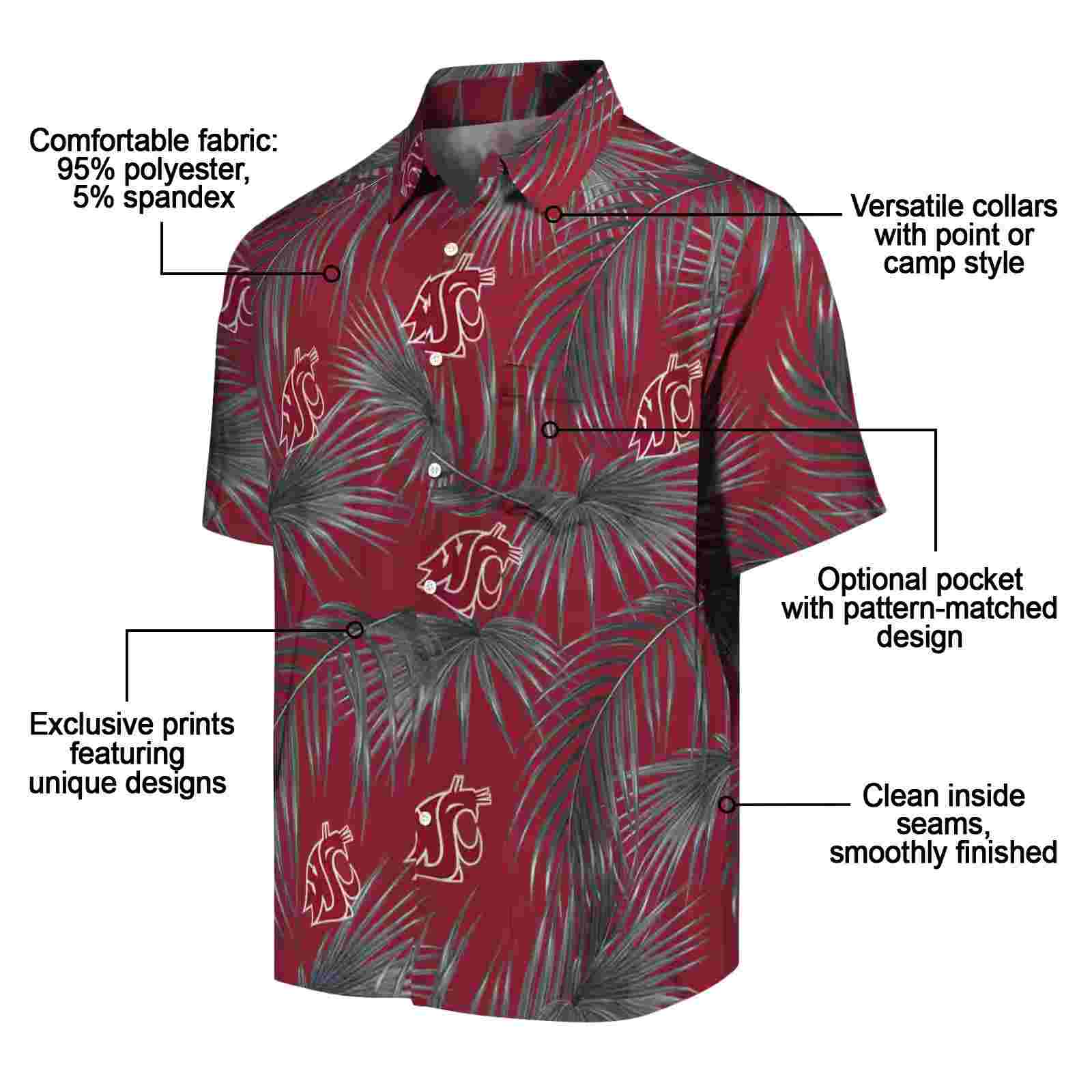 washington state cougars leafy palms crimson hawaiian shirt new arrival