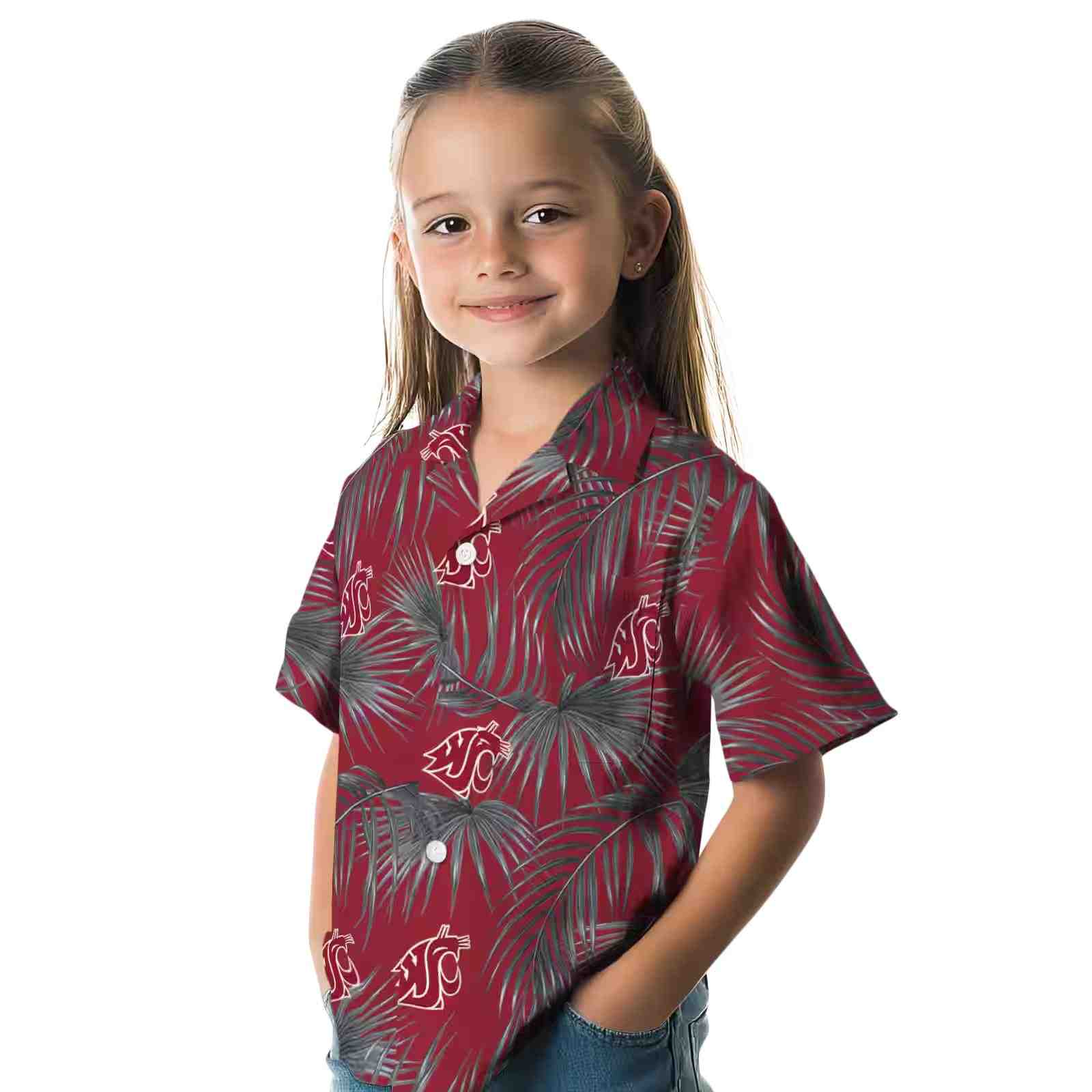 washington state cougars leafy palms crimson hawaiian shirt premium grade