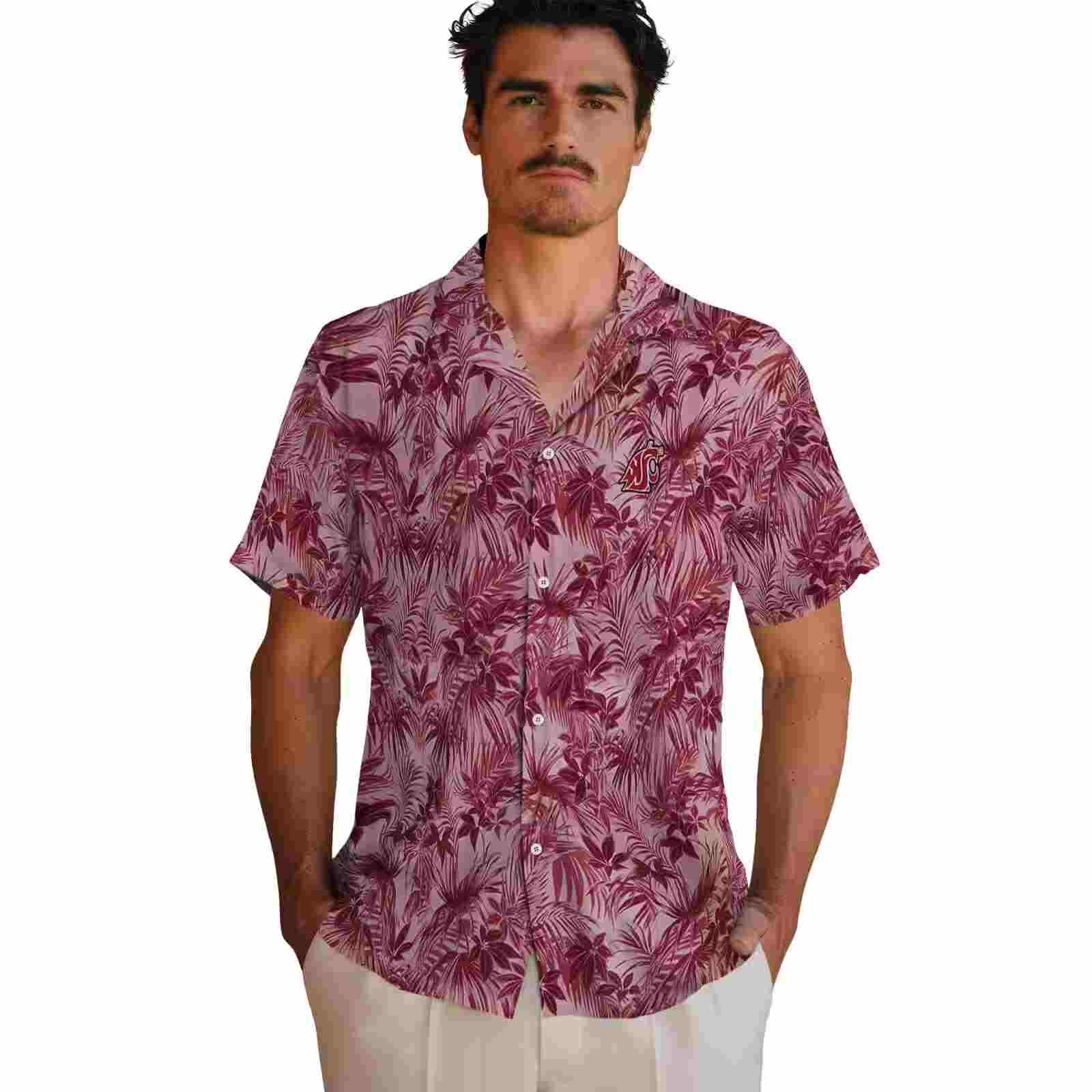 washington state cougars leafy pattern crimson hawaiian shirt fashion forward