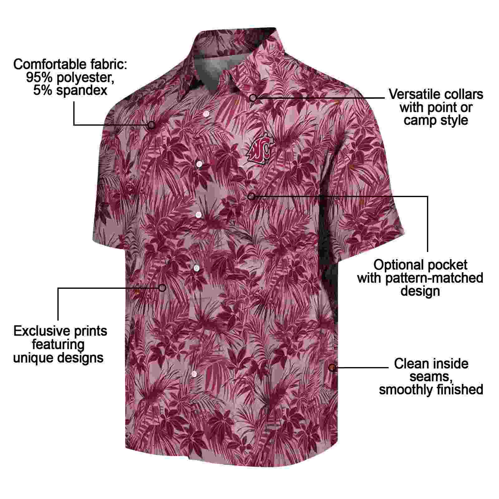 washington state cougars leafy pattern crimson hawaiian shirt new arrival