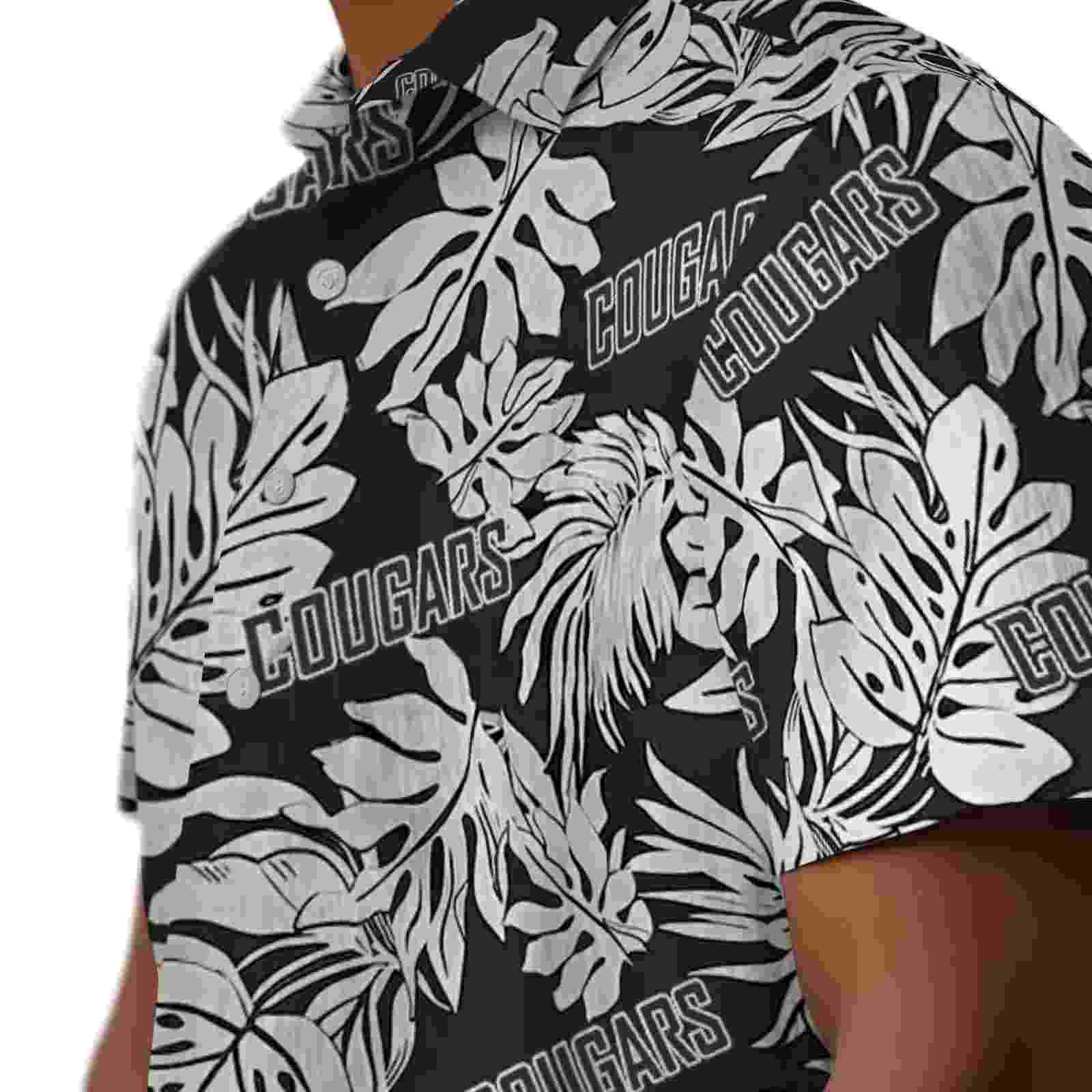 washington state cougars monstera leaf pattern black hawaiian shirt trendy