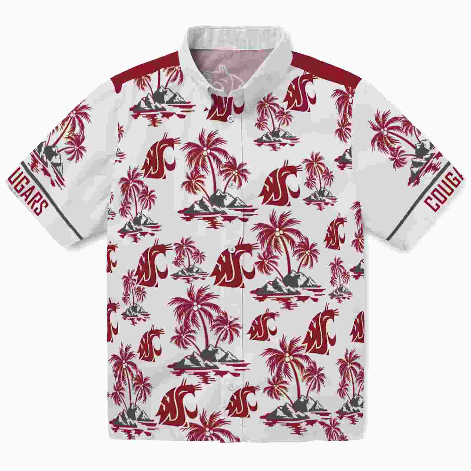 Washington State Cougars Palm Island Print Crimson White Hawaiian Shirt