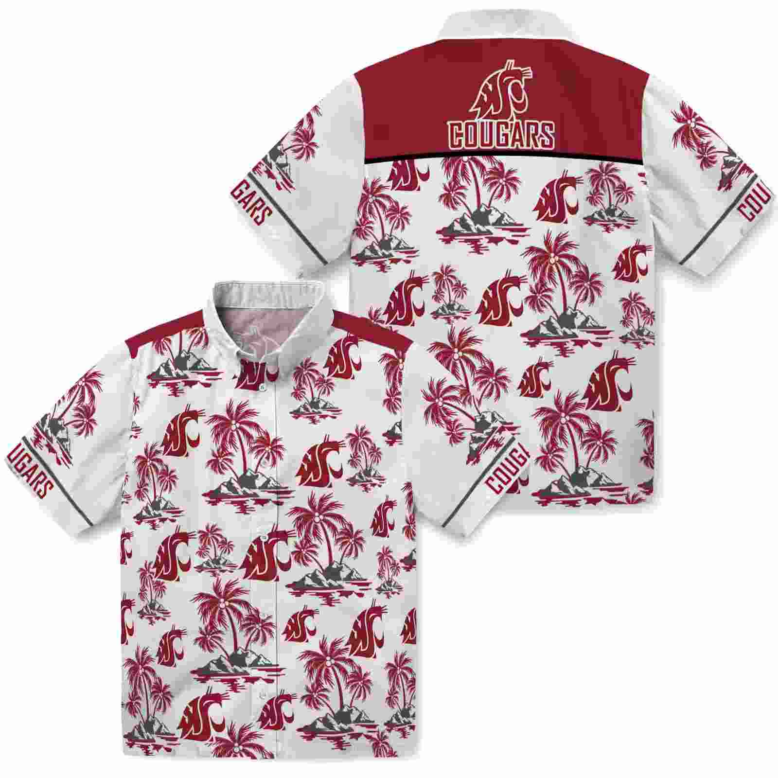 washington state cougars palm island print crimson white hawaiian shirt high quality