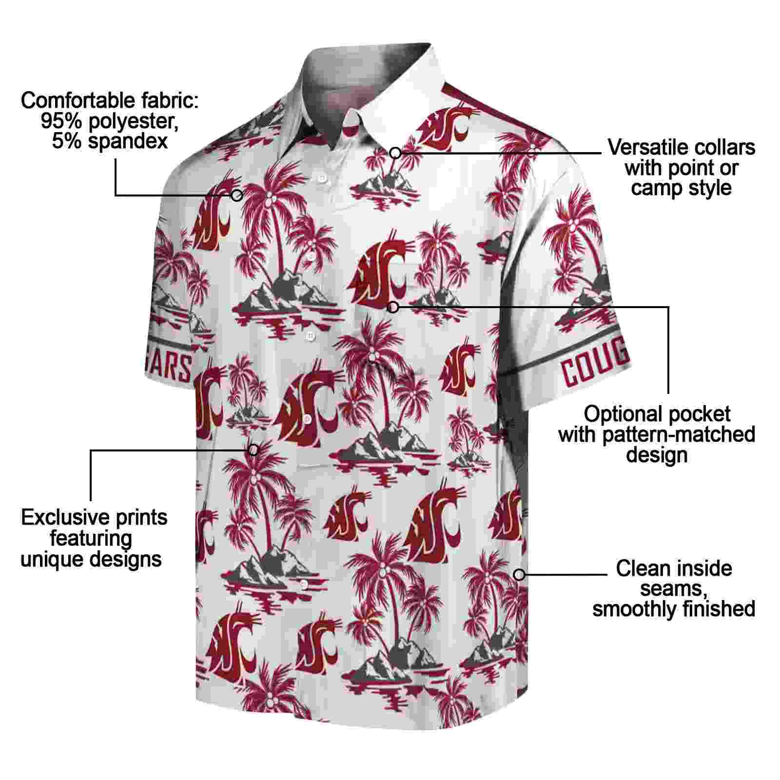 washington state cougars palm island print crimson white hawaiian shirt new arrival