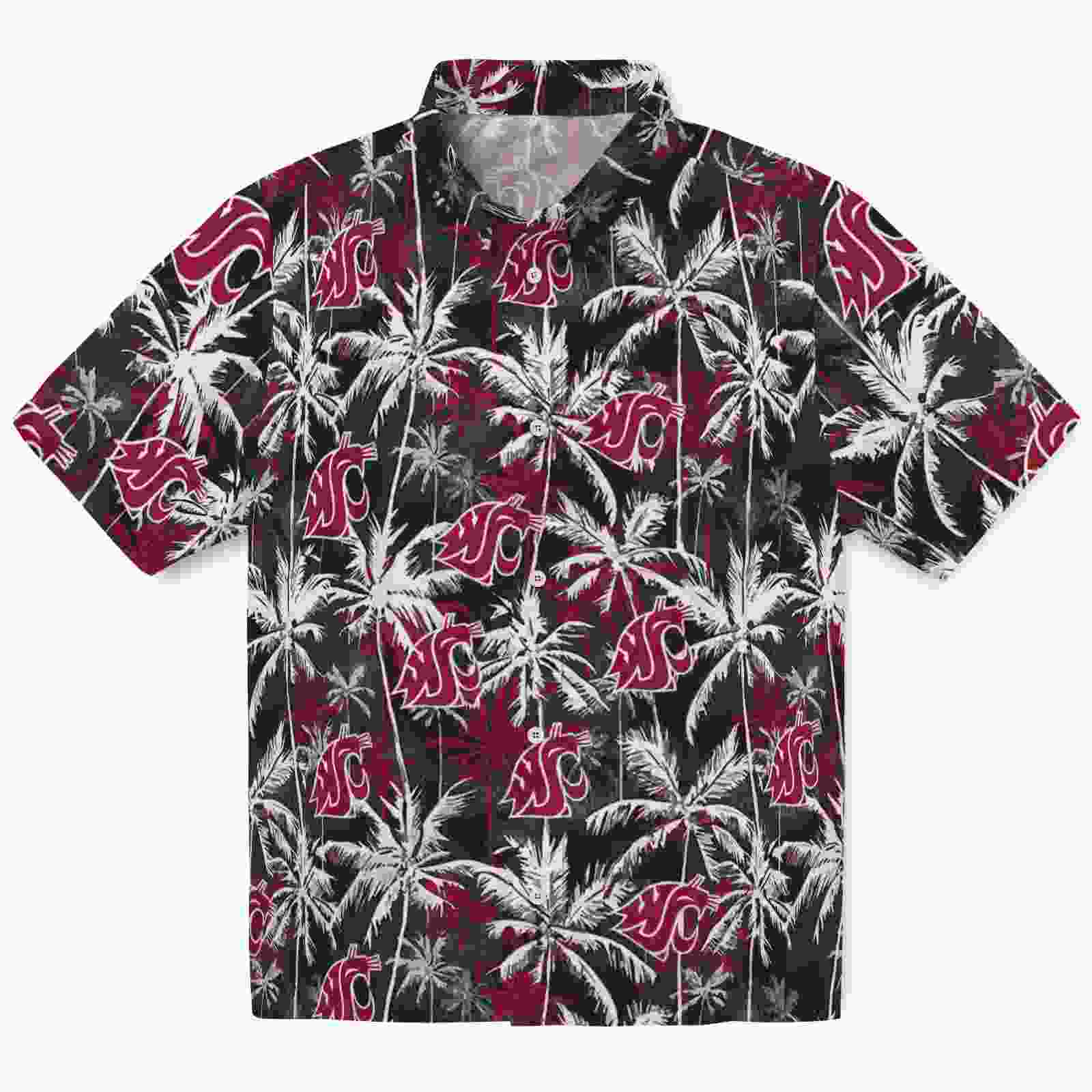 Washington State Cougars Palm Pattern Crimson Black Hawaiian Shirt