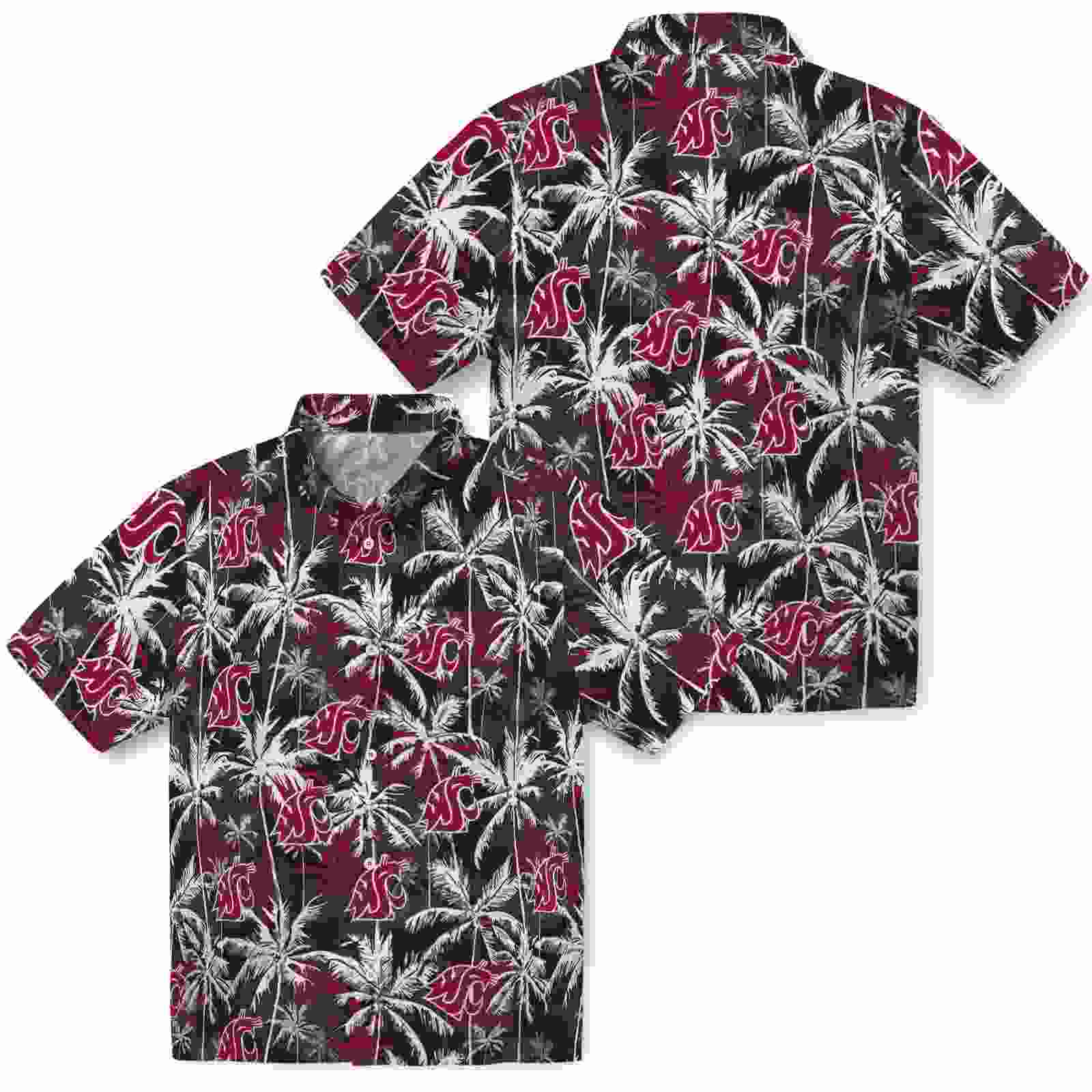 washington state cougars palm pattern crimson black hawaiian shirt high quality