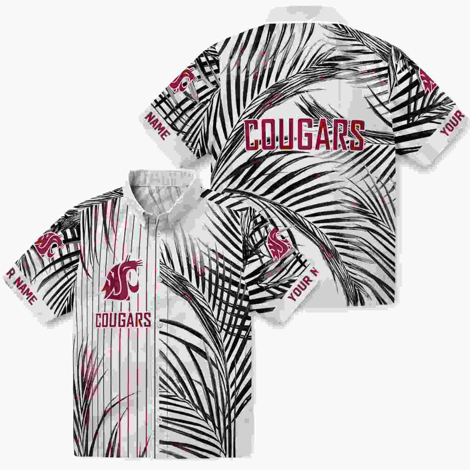 washington state cougars palm stripes crimson black white hawaiian shirt high quality