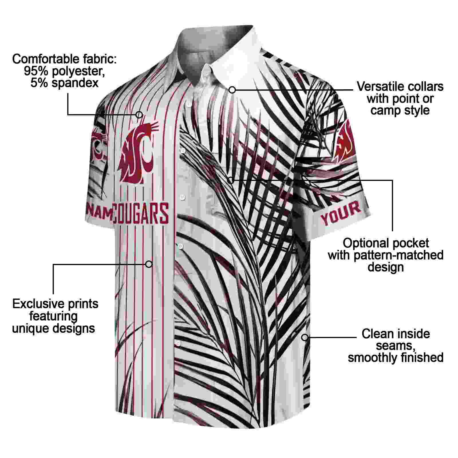 washington state cougars palm stripes crimson black white hawaiian shirt new arrival