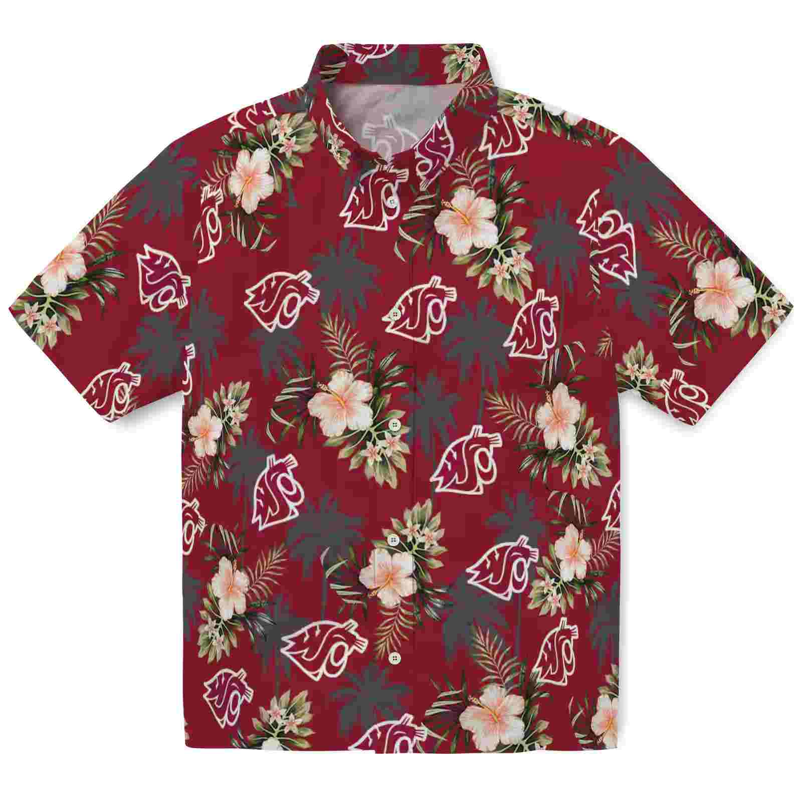 Washington State Cougars Palm Tree Flower Crimson Hawaiian Shirt