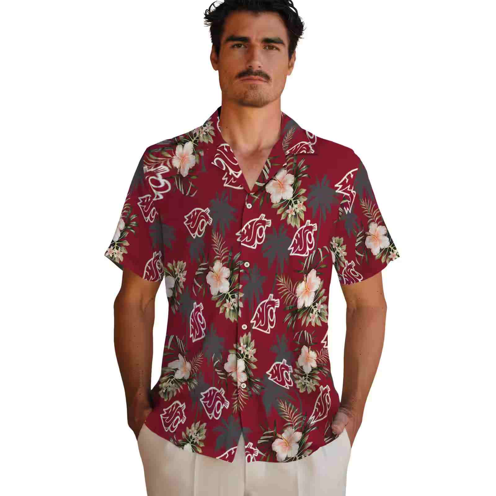 washington state cougars palm tree flower crimson hawaiian shirt fashion forward