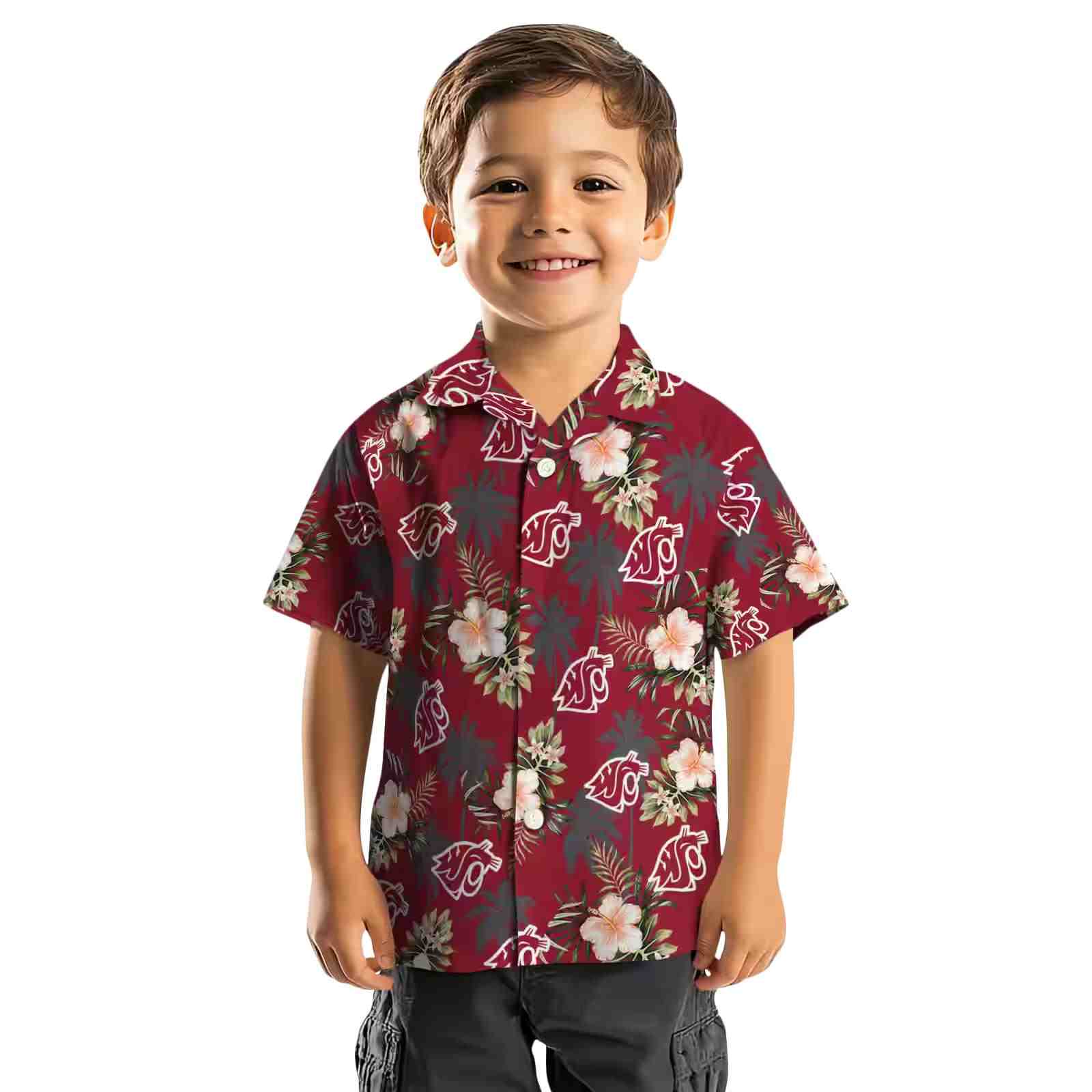 washington state cougars palm tree flower crimson hawaiian shirt top rated