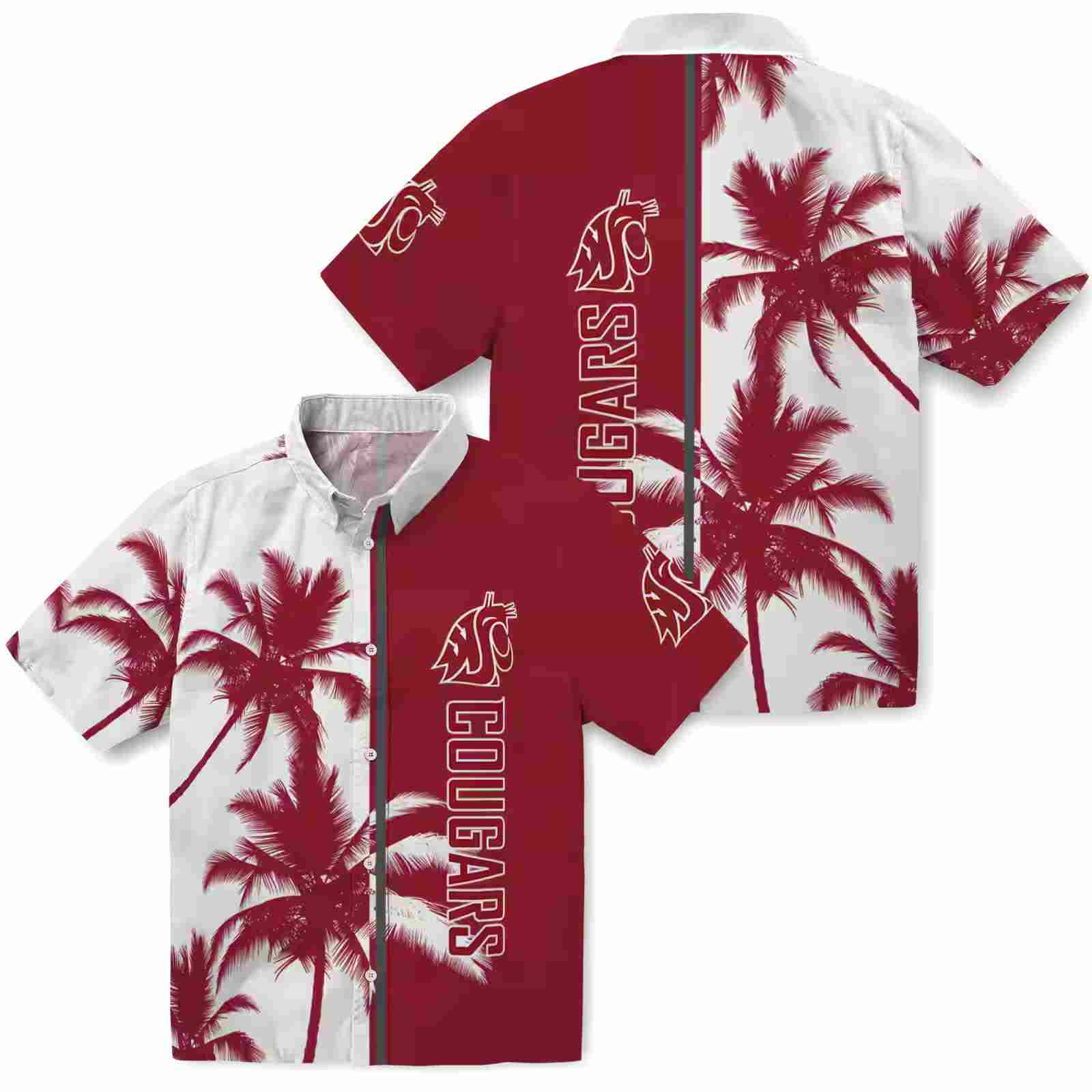 washington state cougars palm trees crimson white hawaiian shirt high quality