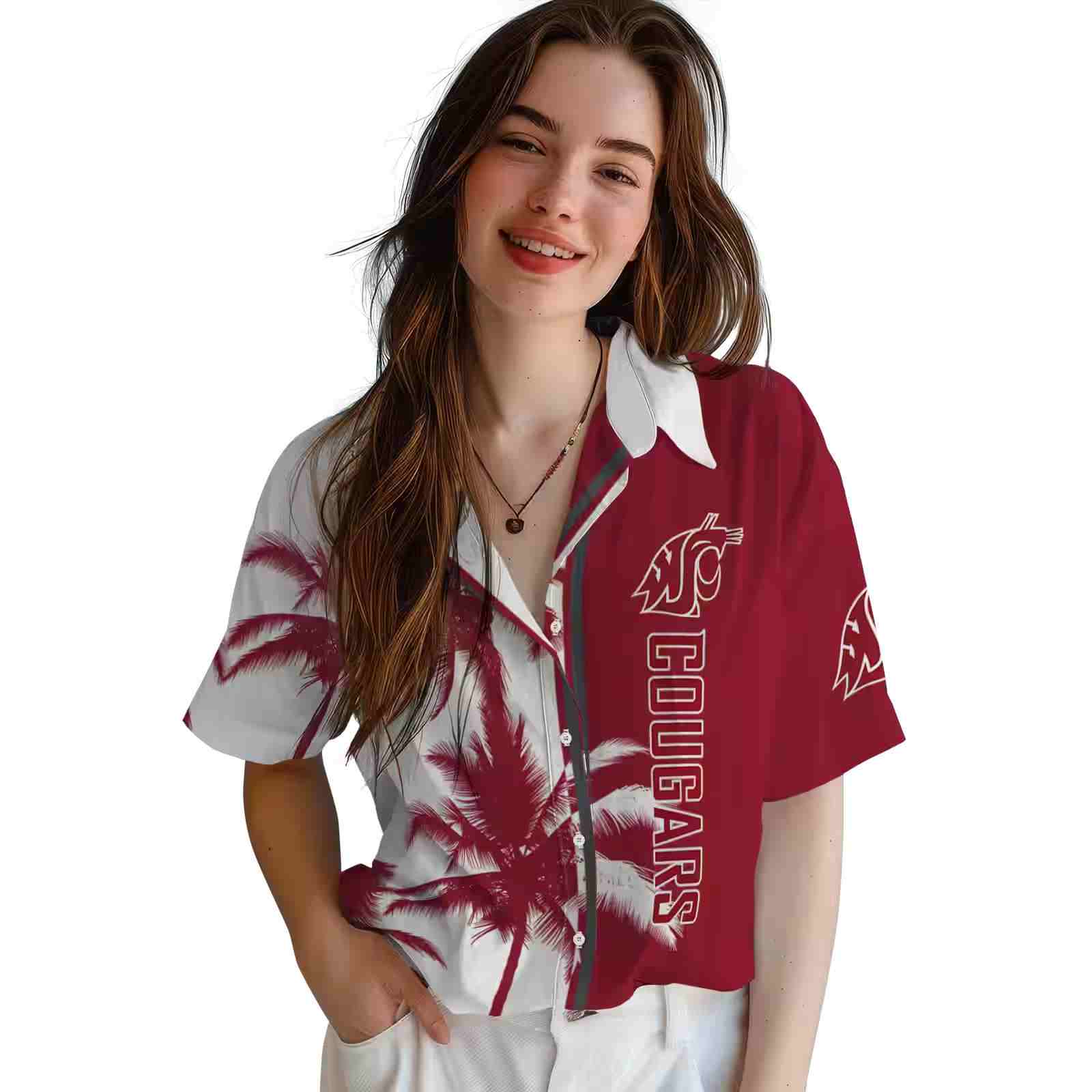 washington state cougars palm trees crimson white hawaiian shirt latest model