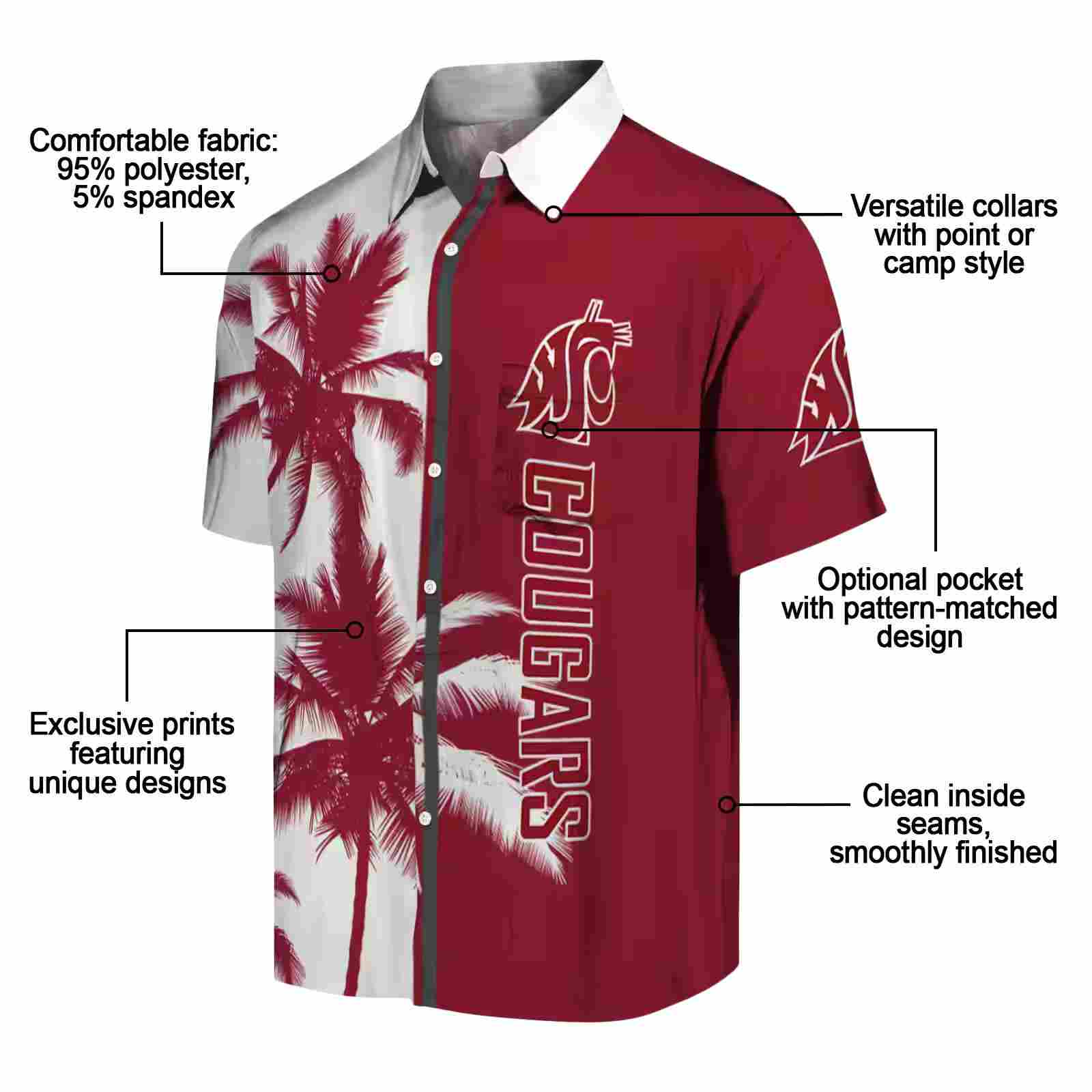 washington state cougars palm trees crimson white hawaiian shirt new arrival