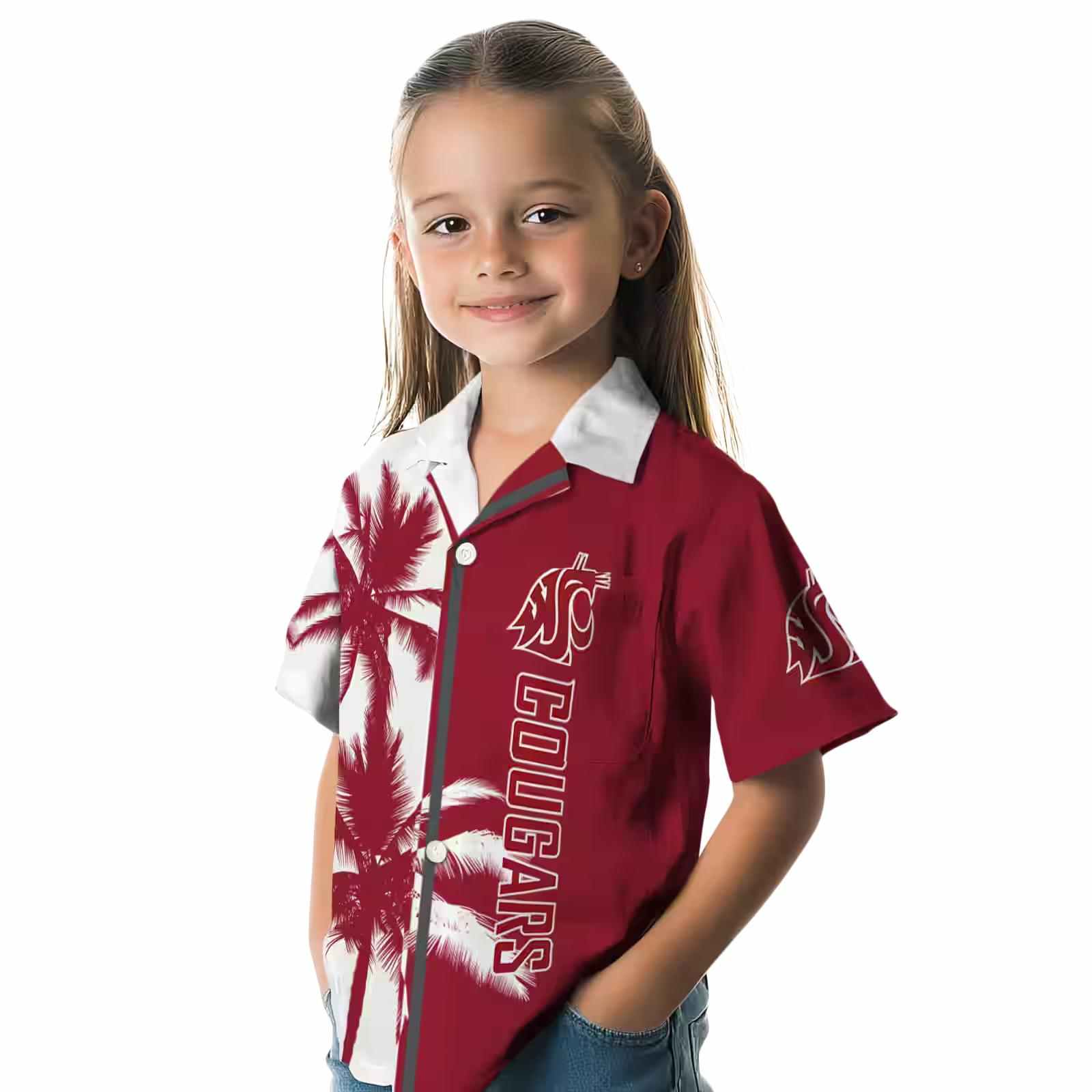 washington state cougars palm trees crimson white hawaiian shirt premium grade