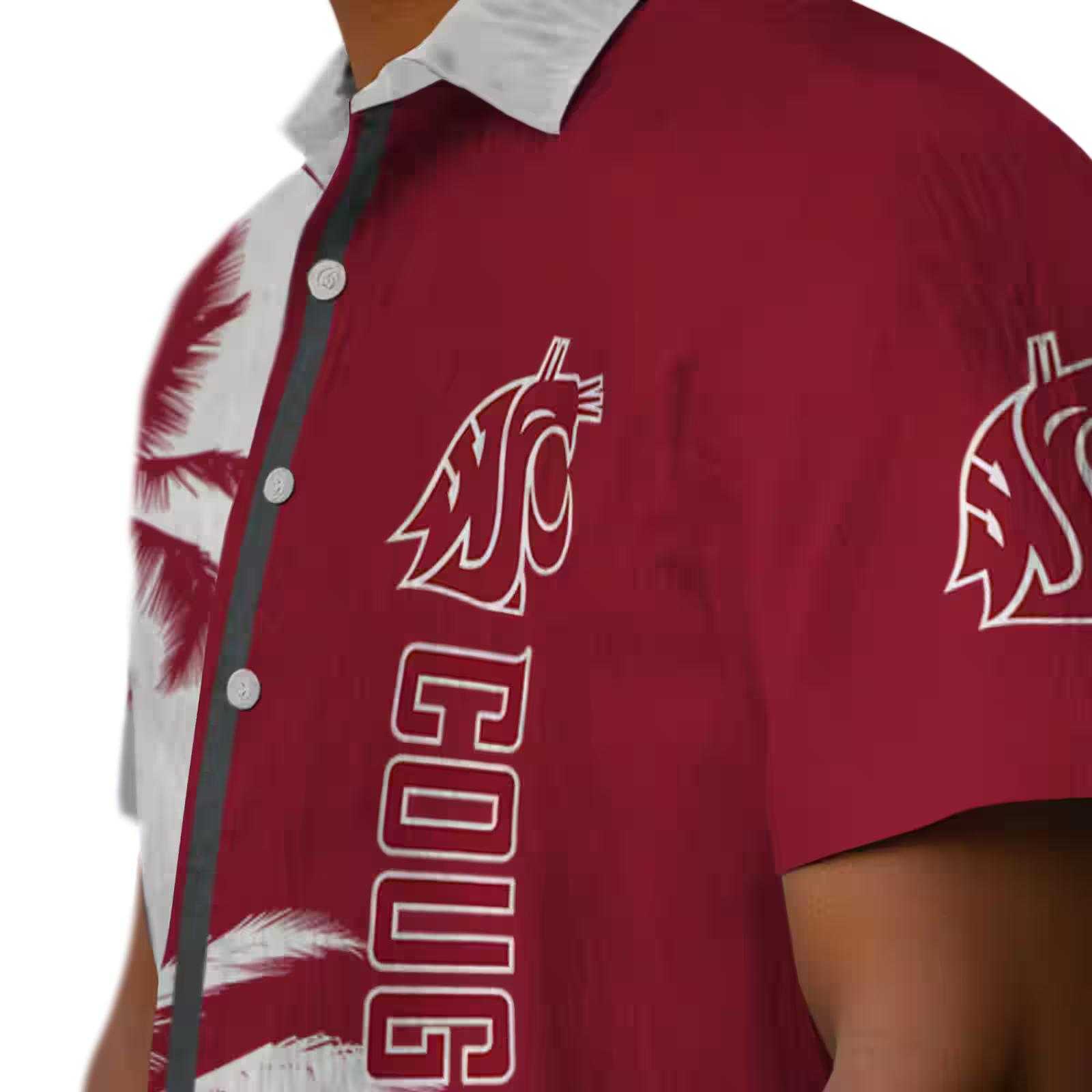 washington state cougars palm trees crimson white hawaiian shirt trendy