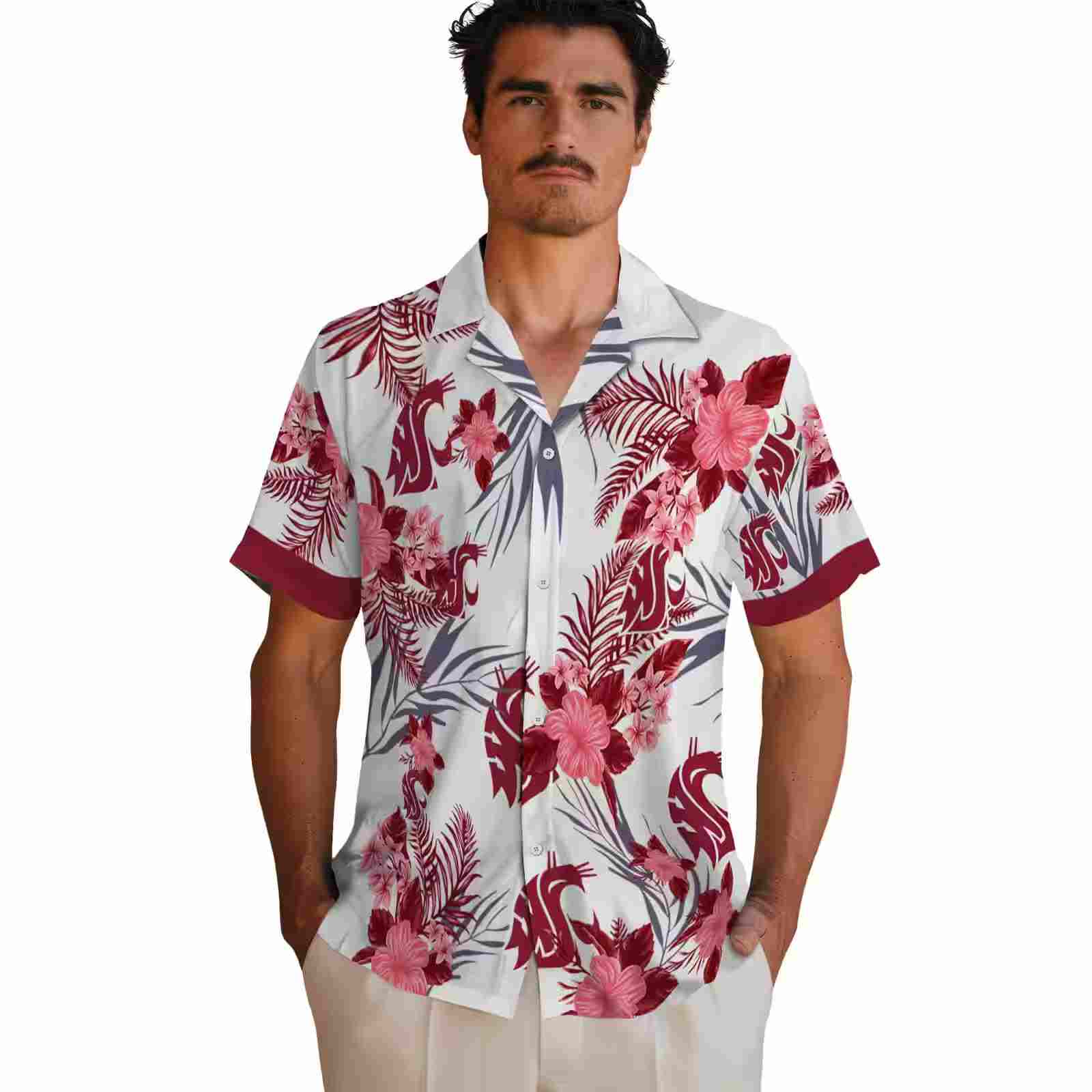 washington state cougars patriotic hibiscus design crimson white hawaiian shirt fashion forward