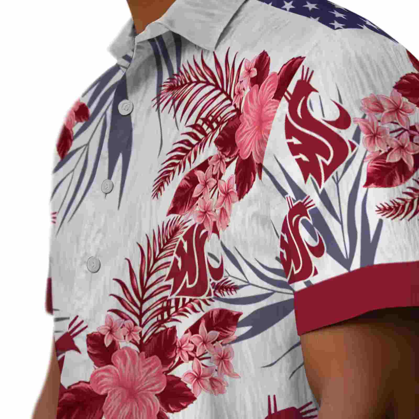 washington state cougars patriotic hibiscus design crimson white hawaiian shirt trendy