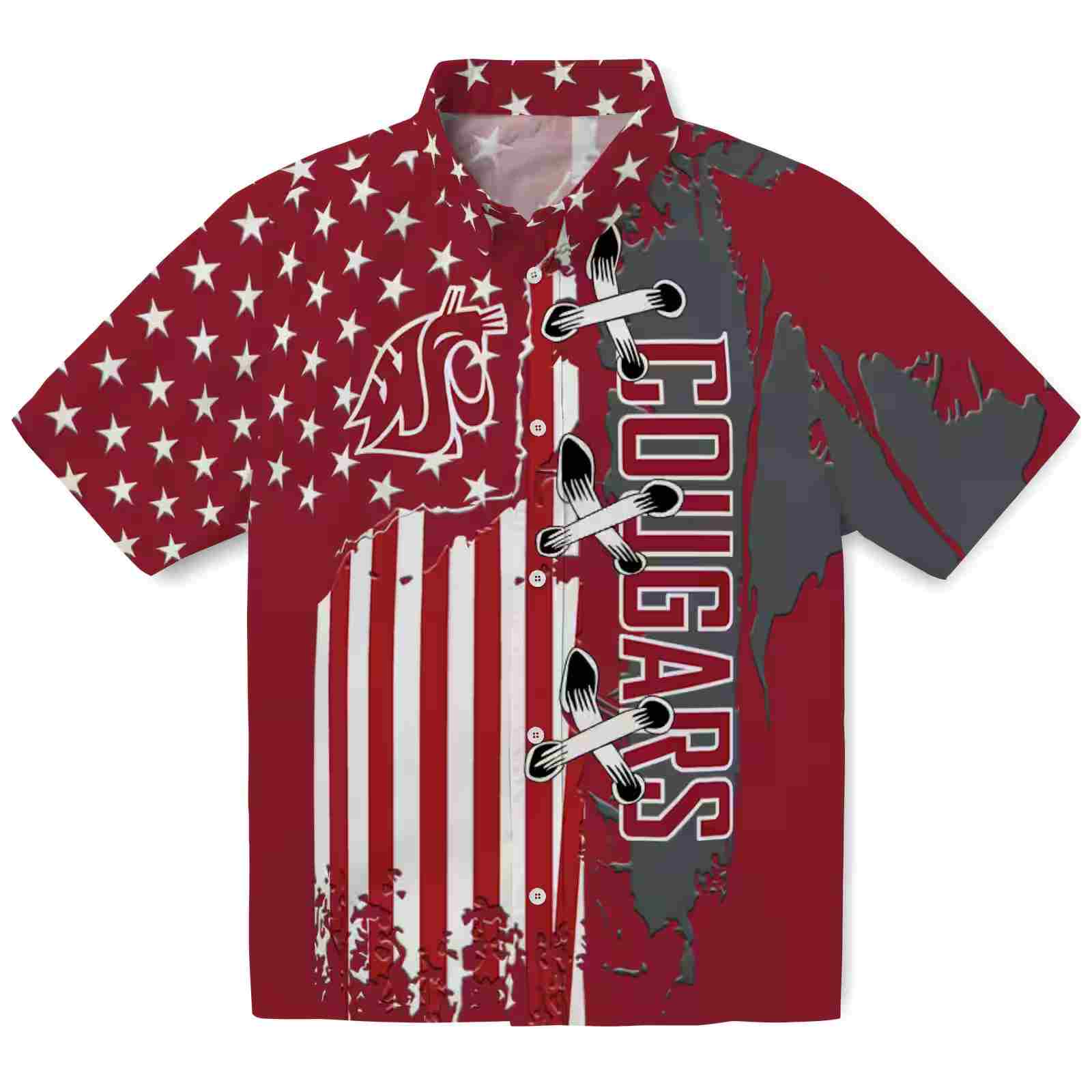 Washington State Cougars Stitched Flag Crimson Hawaiian Shirt