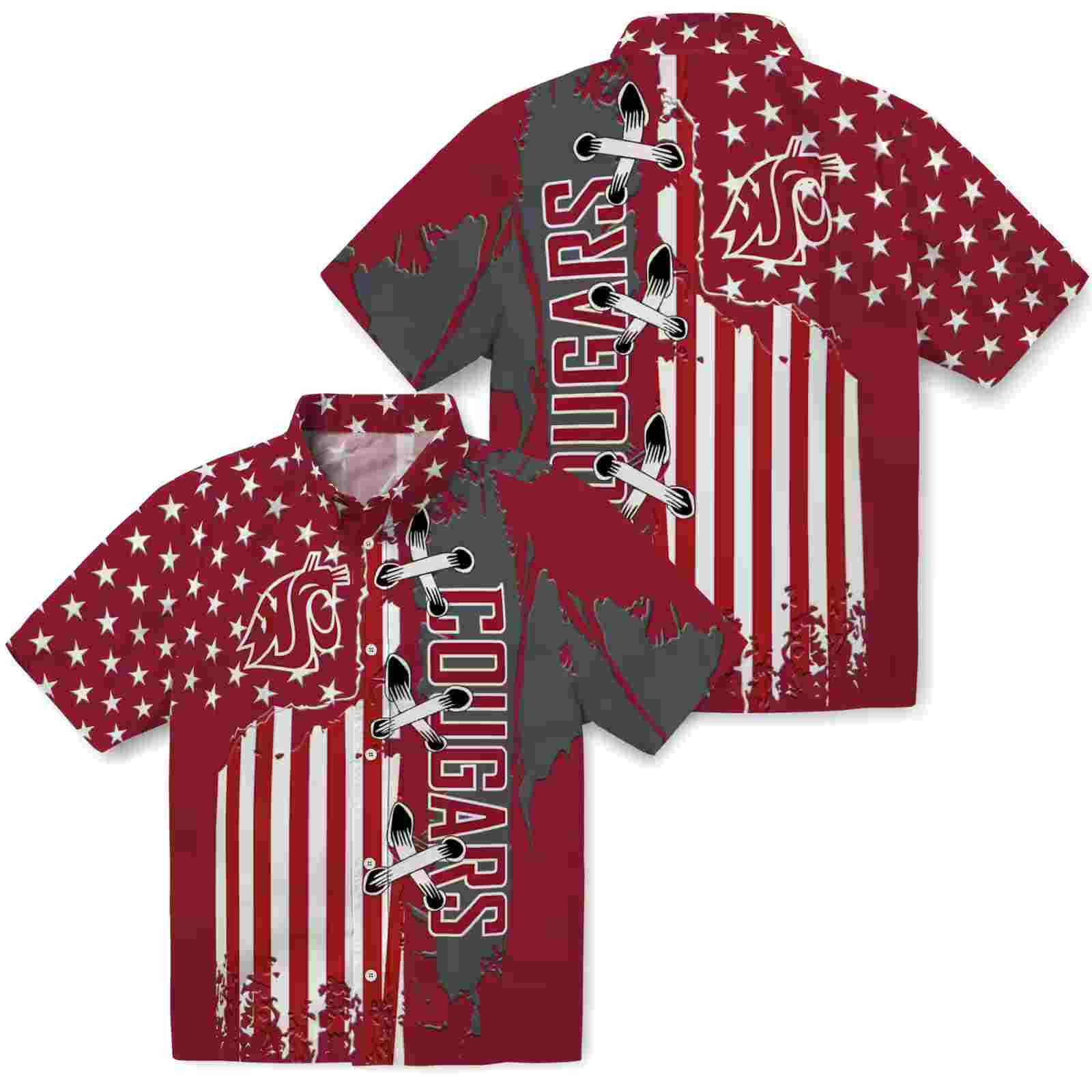 washington state cougars stitched flag crimson hawaiian shirt high quality