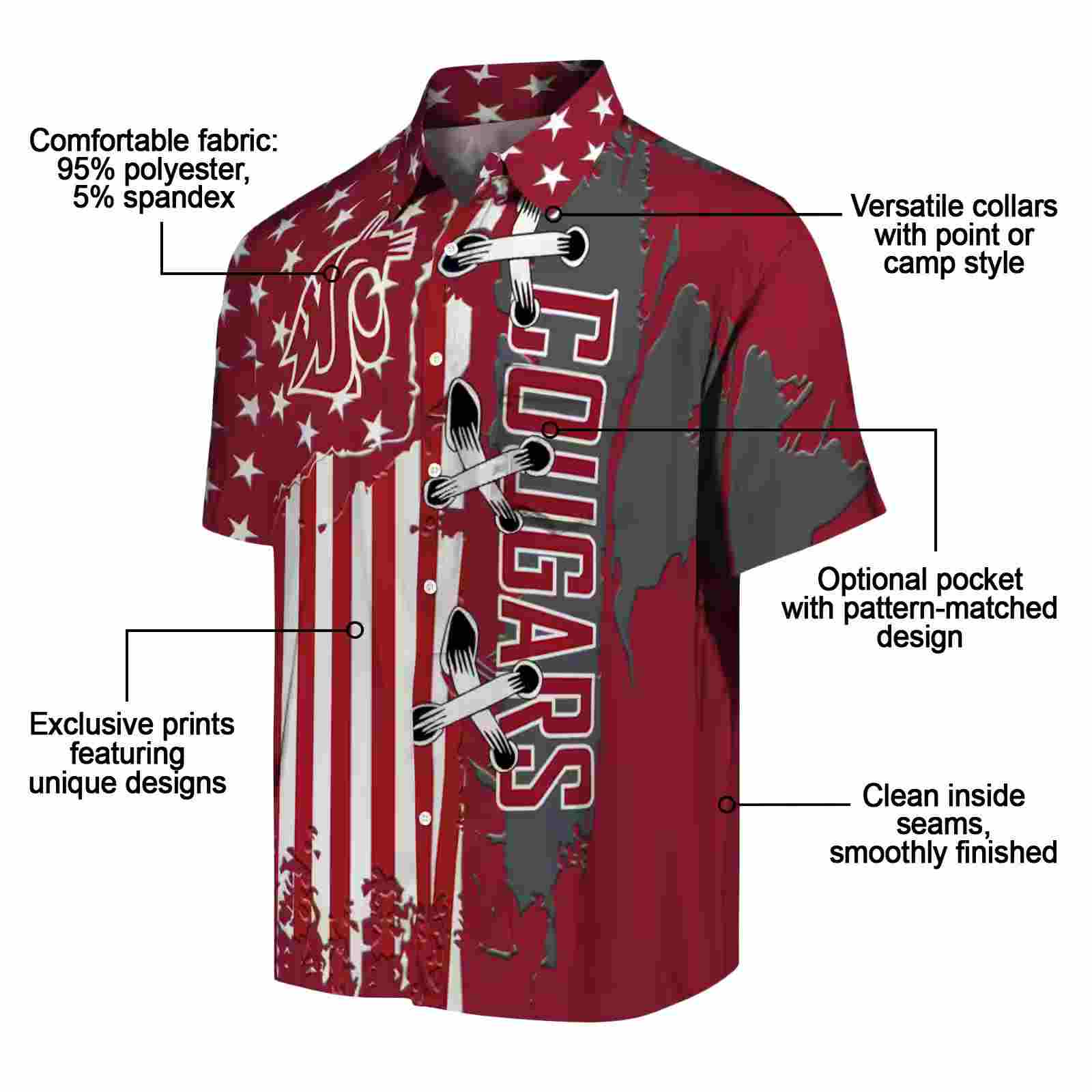 washington state cougars stitched flag crimson hawaiian shirt new arrival