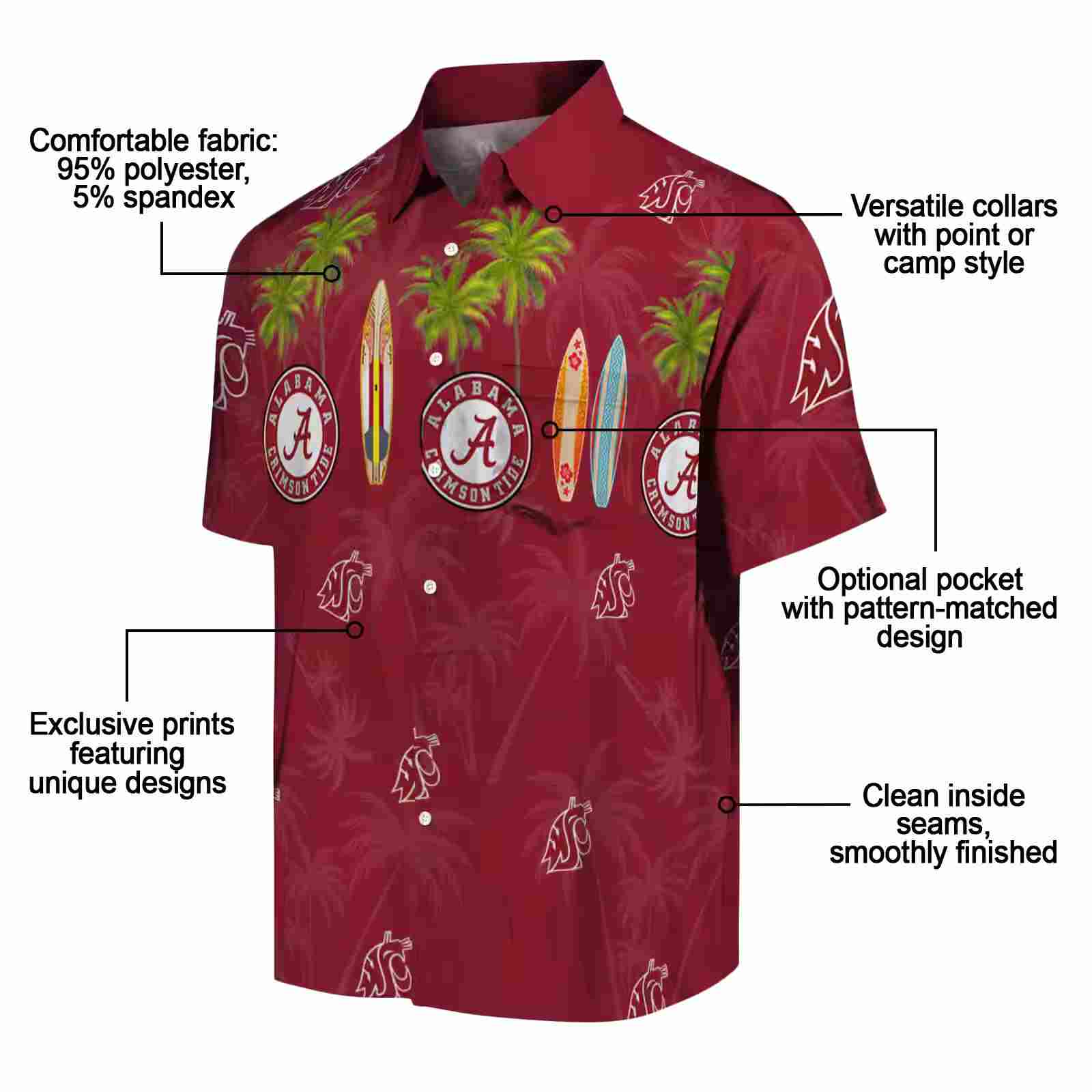 washington state cougars surfboard palm crimson hawaiian shirt new arrival