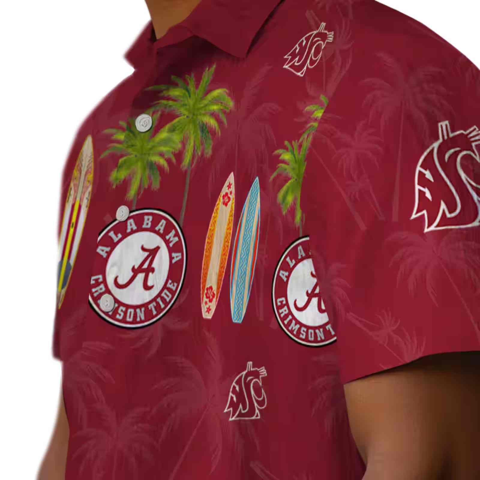 washington state cougars surfboard palm crimson hawaiian shirt trendy