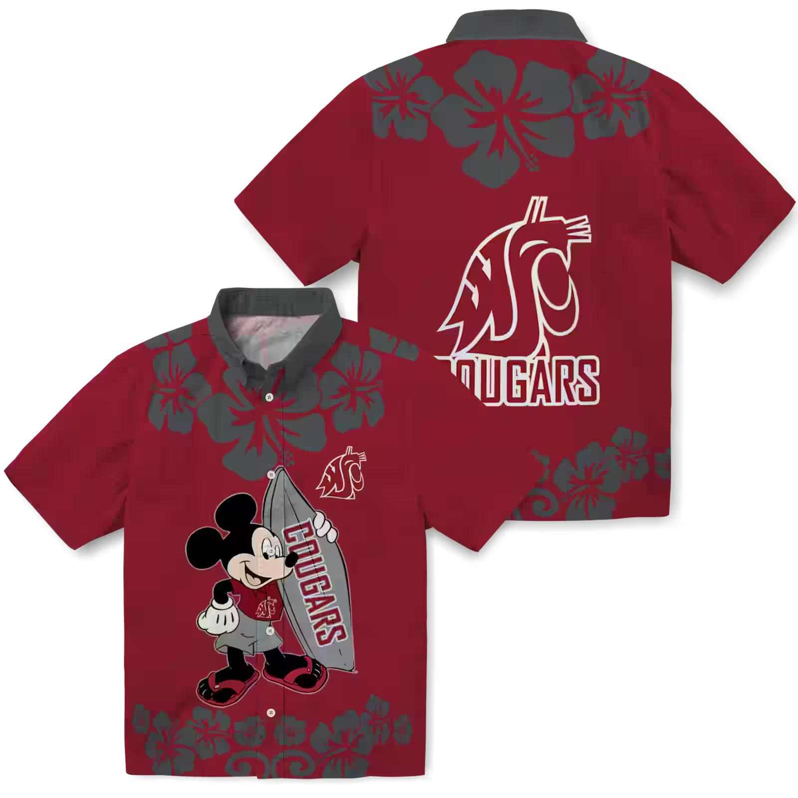 washington state cougars surfing mickey crimson hawaiian shirt high quality