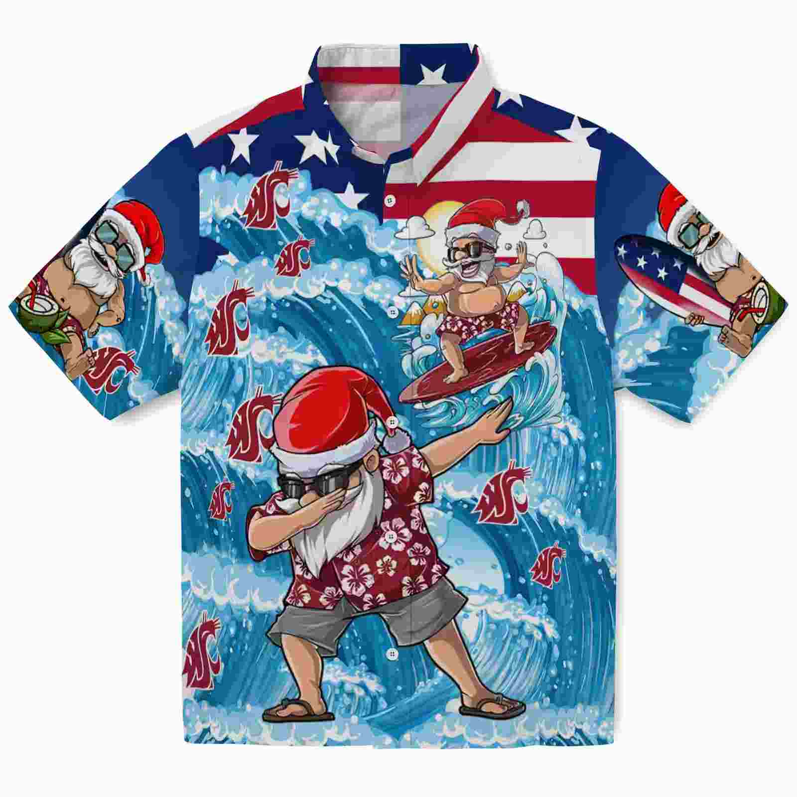 Washington State Cougars Surfing Santa Blue Hawaiian Shirt