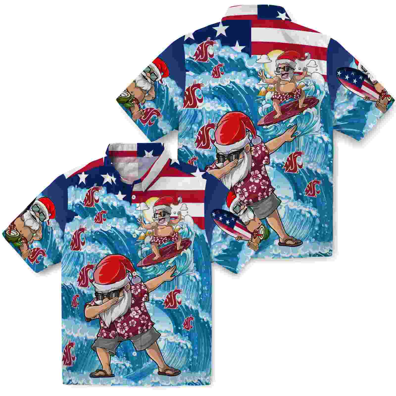 washington state cougars surfing santa blue hawaiian shirt high quality