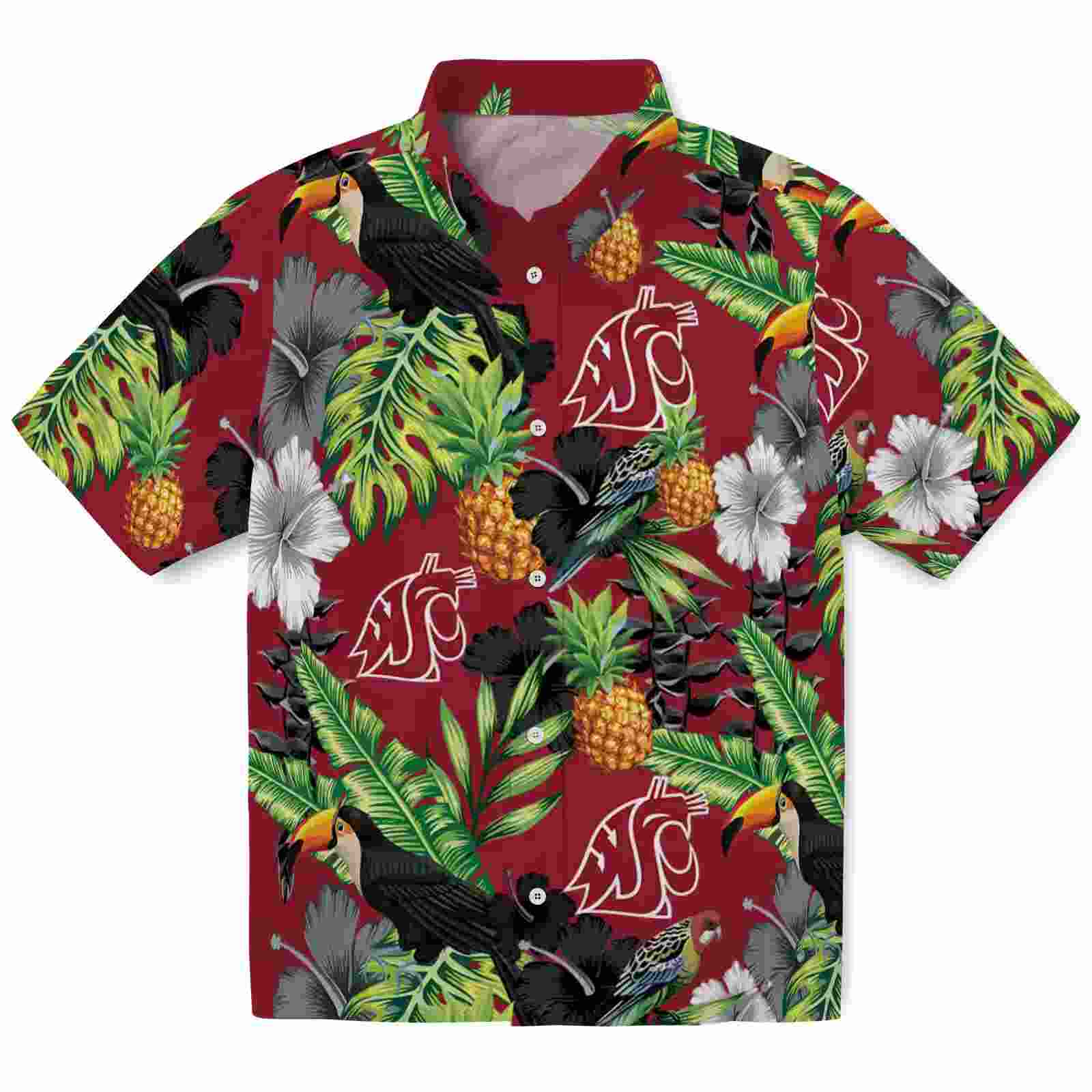 Washington State Cougars Toucan Hibiscus Pineapple Crimson Green Hawaiian Shirt