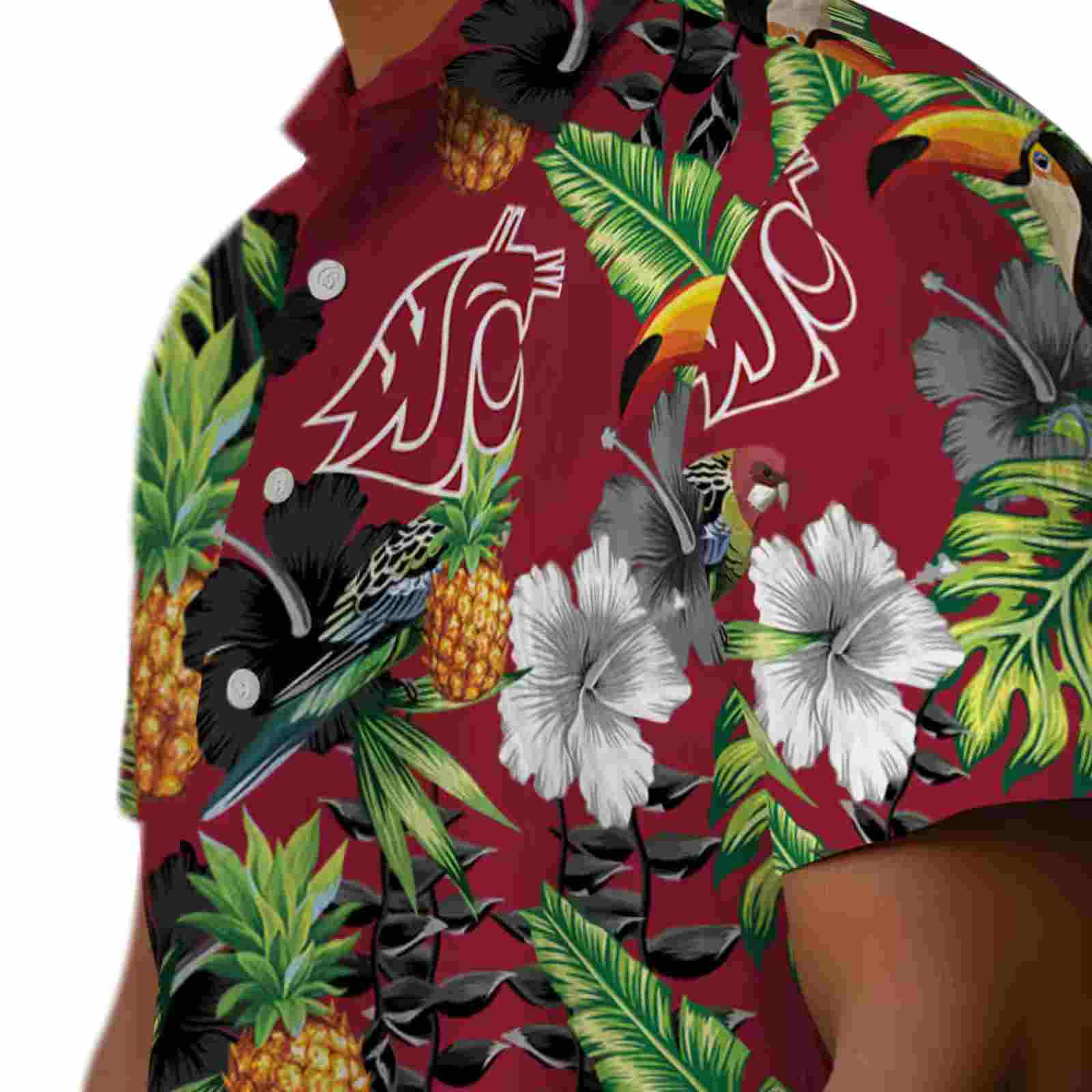 washington state cougars toucan hibiscus pineapple crimson green hawaiian shirt trendy