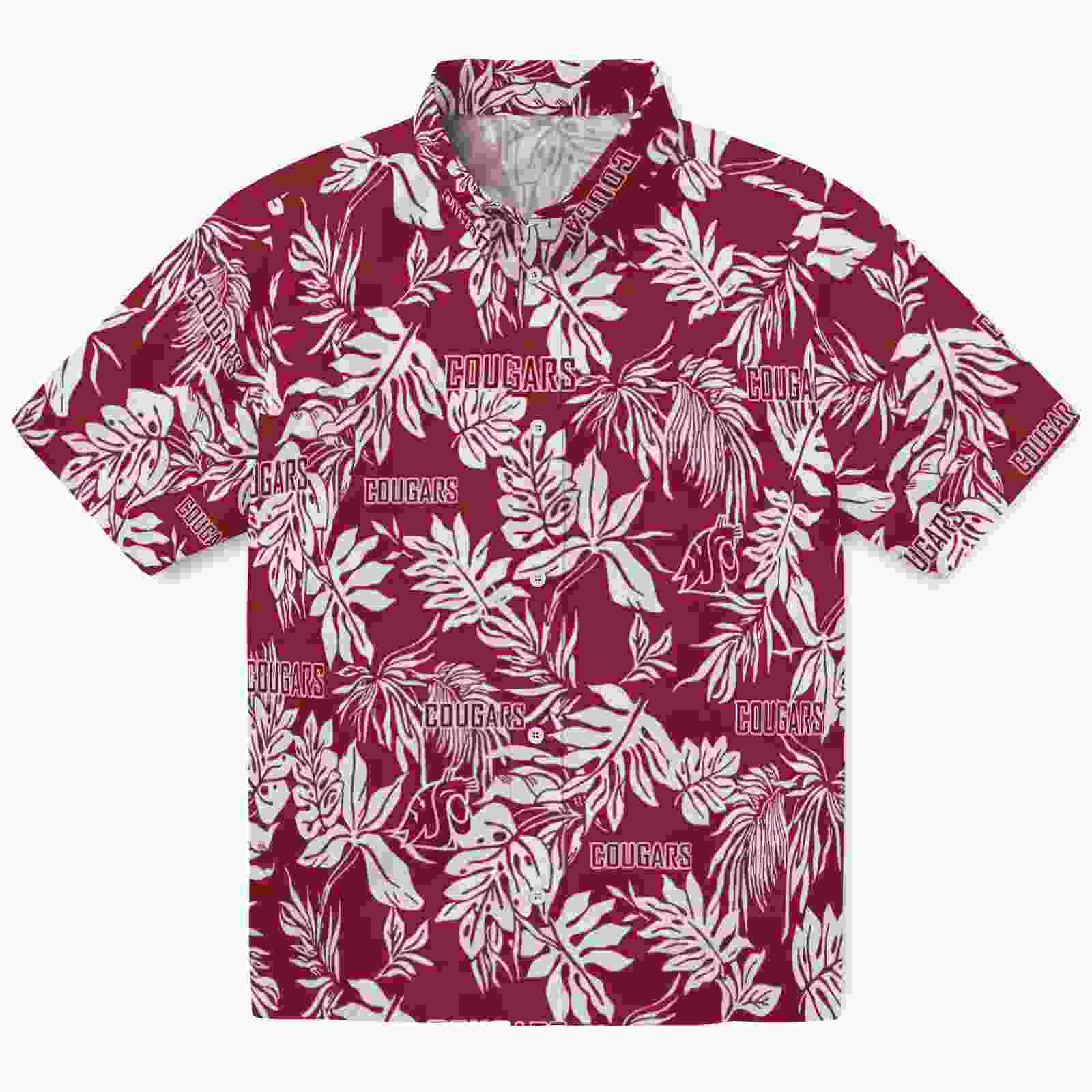 Washington State Cougars Tropical Leaf Crimson White Hawaiian Shirt