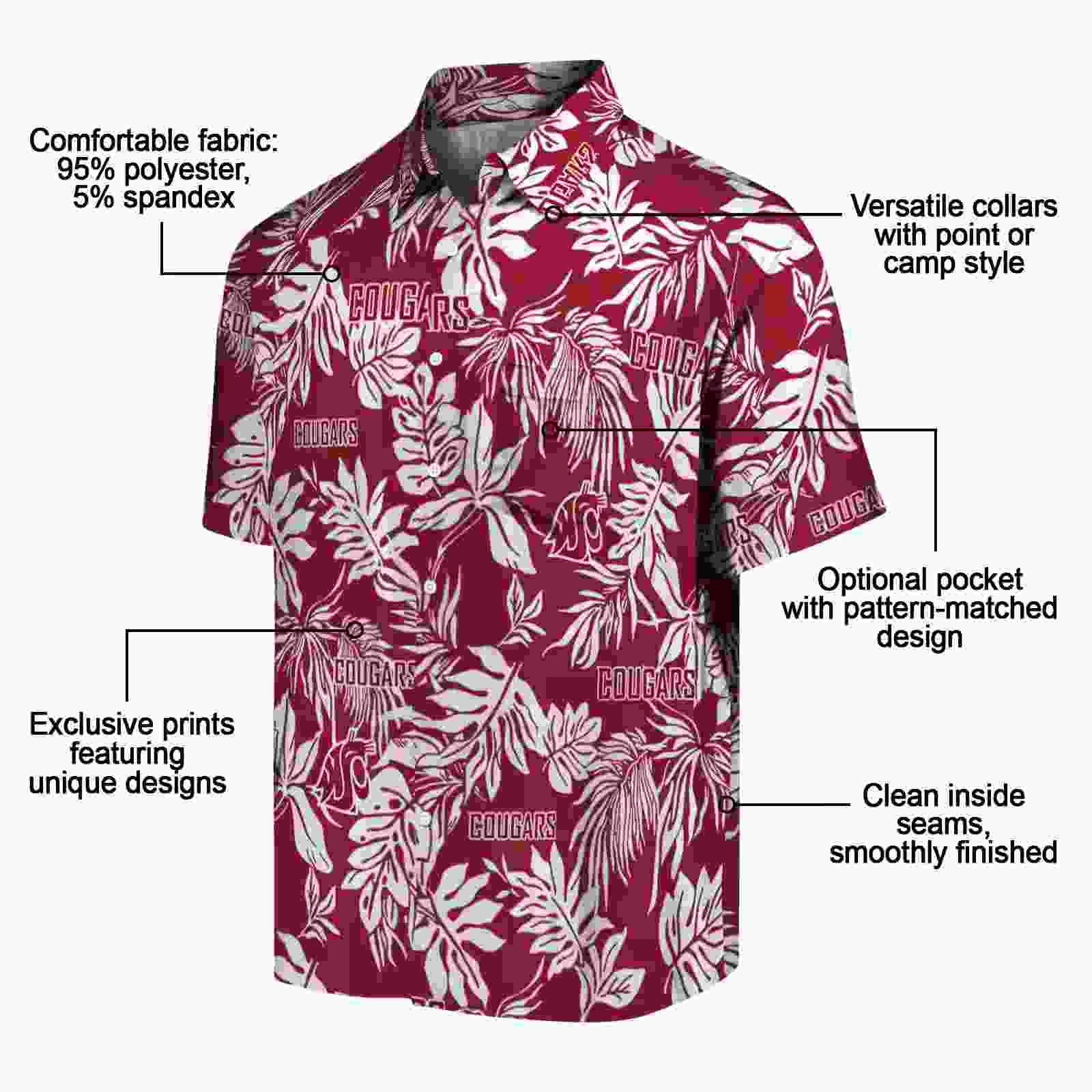 washington state cougars tropical leaf crimson white hawaiian shirt new arrival