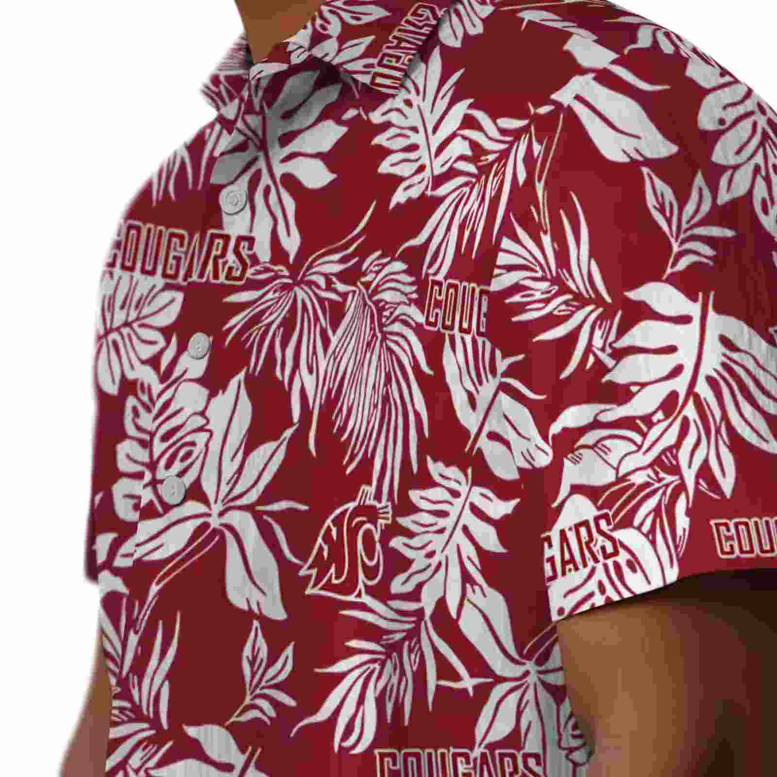 washington state cougars tropical leaf crimson white hawaiian shirt trendy