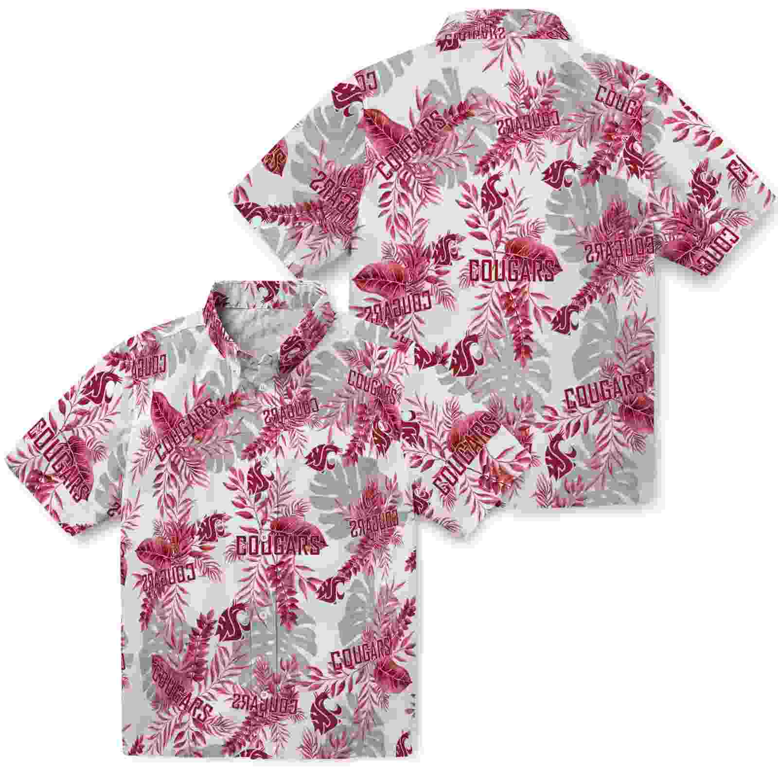 washington state cougars tropical leaves crimson white hawaiian shirt high quality