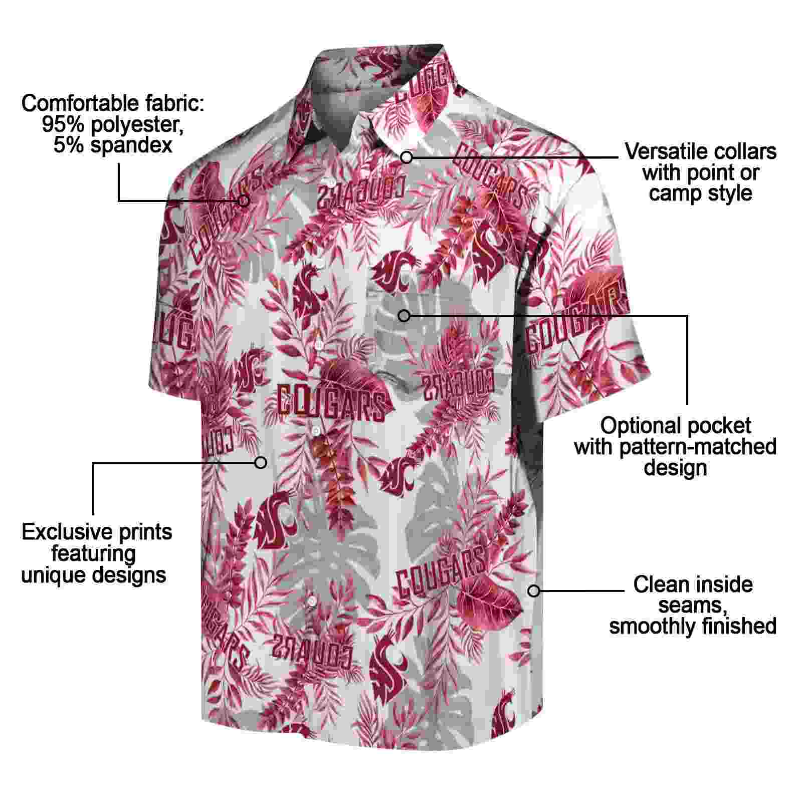 washington state cougars tropical leaves crimson white hawaiian shirt new arrival