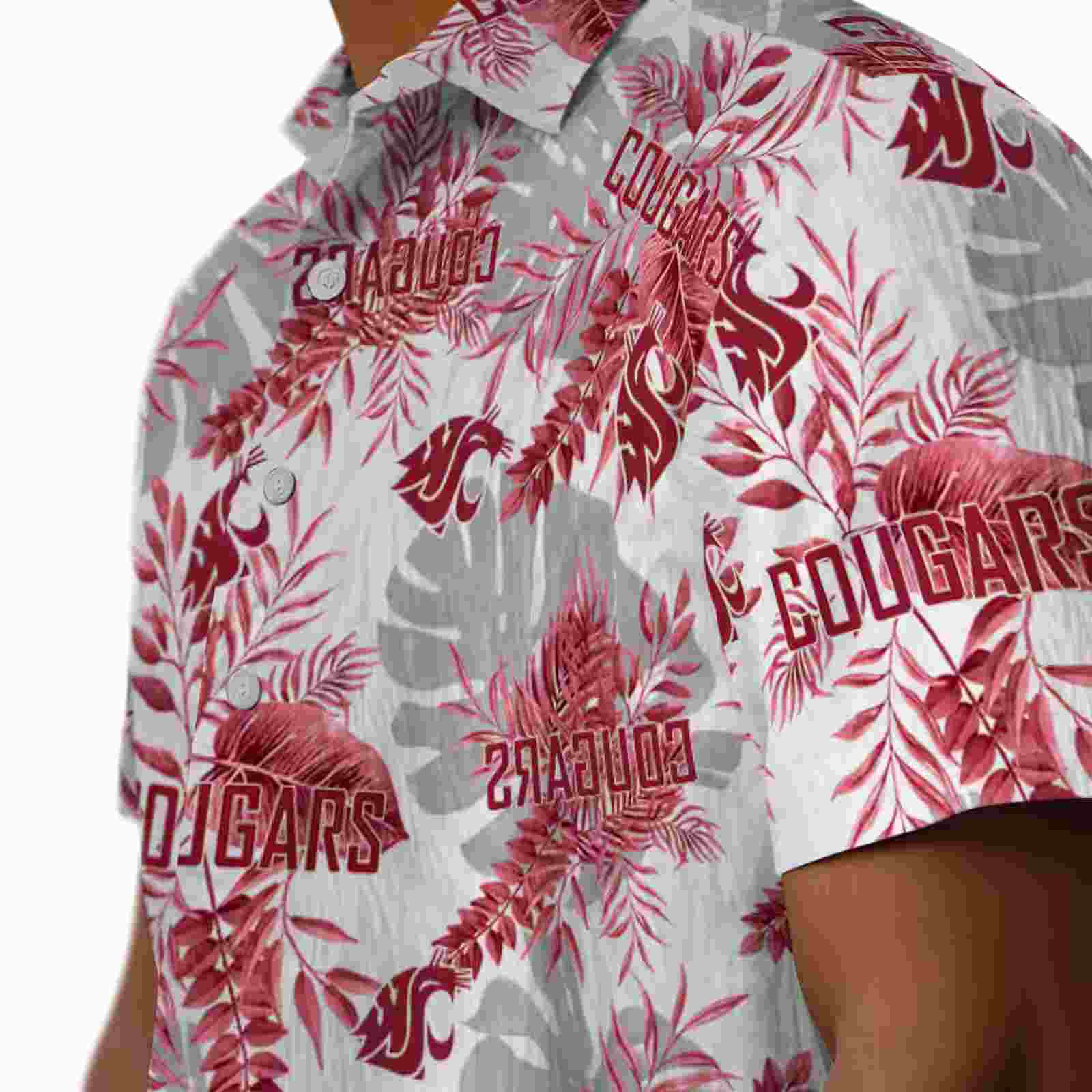 washington state cougars tropical leaves crimson white hawaiian shirt trendy