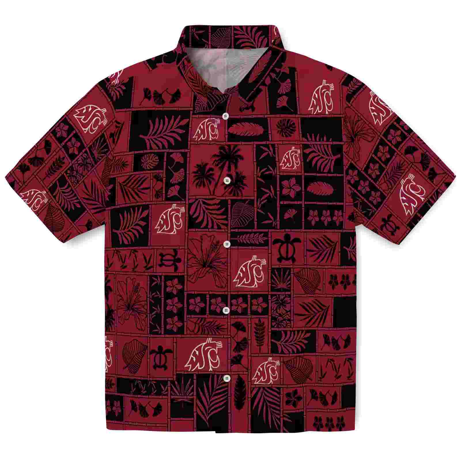 Washington State Cougars Tropical Patchwork Crimson Black Hawaiian Shirt