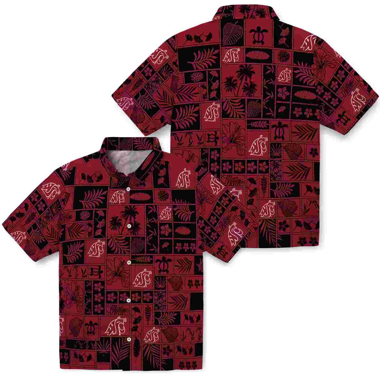 washington state cougars tropical patchwork crimson black hawaiian shirt high quality