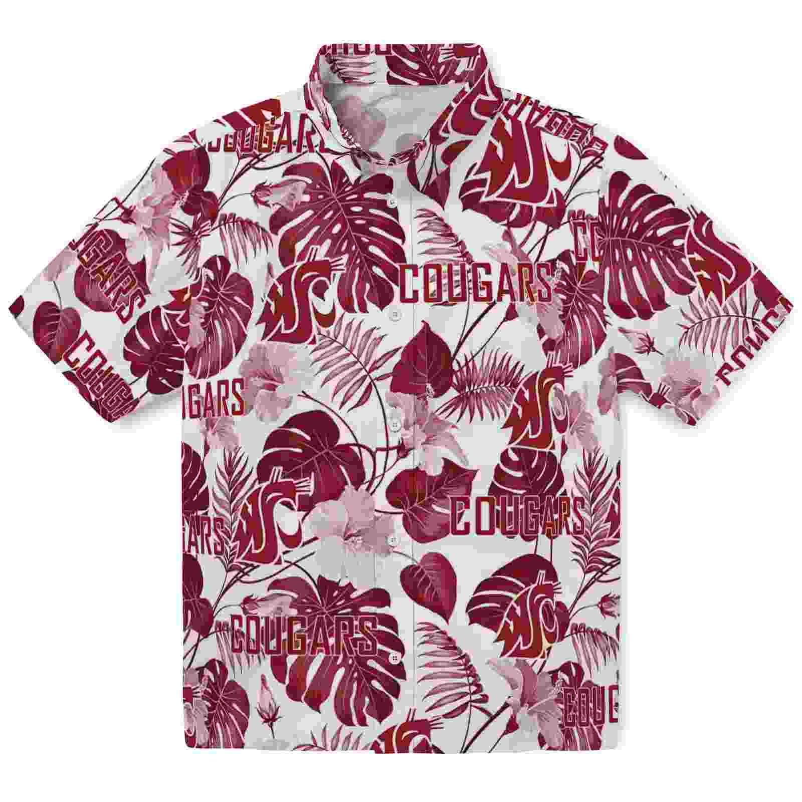 Washington State Cougars Tropical Plants Crimson White Hawaiian Shirt