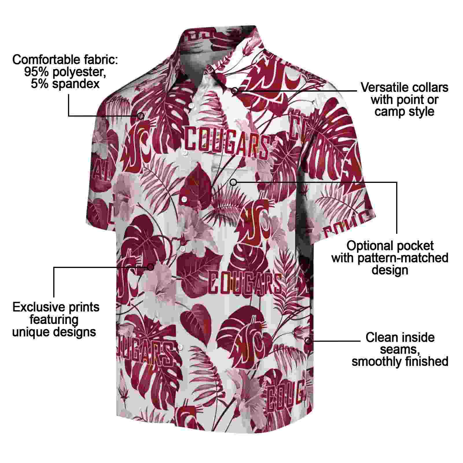 washington state cougars tropical plants crimson white hawaiian shirt new arrival