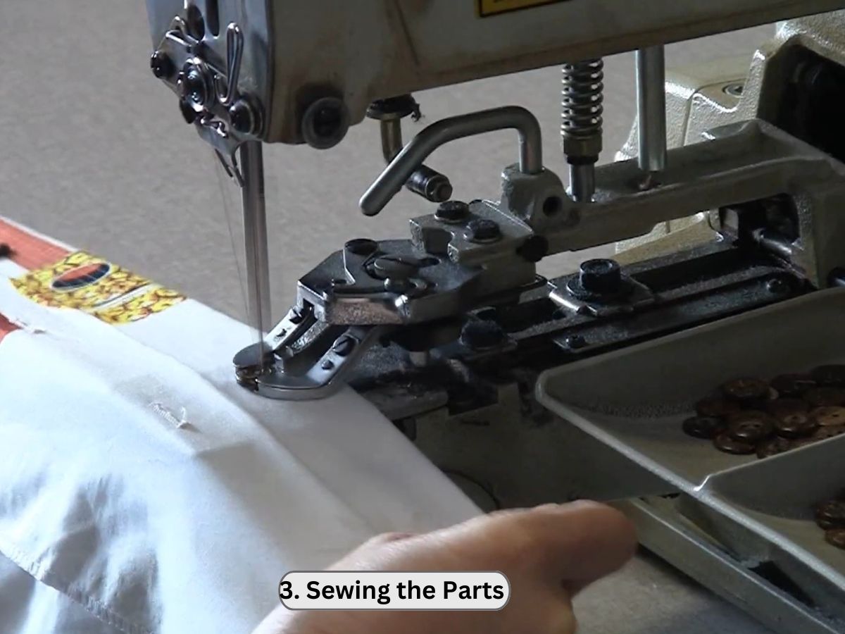 Workers sew the pieces together with careful attention after cutting 