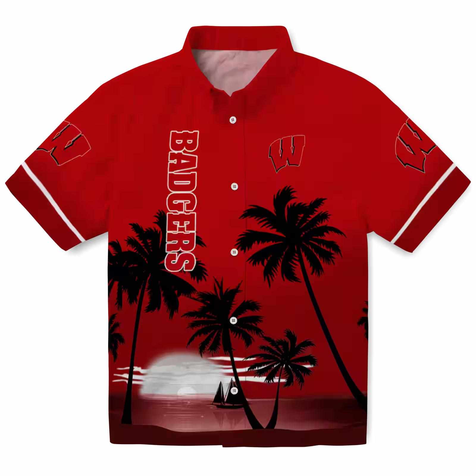 Wisconsin Badgers Beach Sunset Red Black Hawaiian Shirt