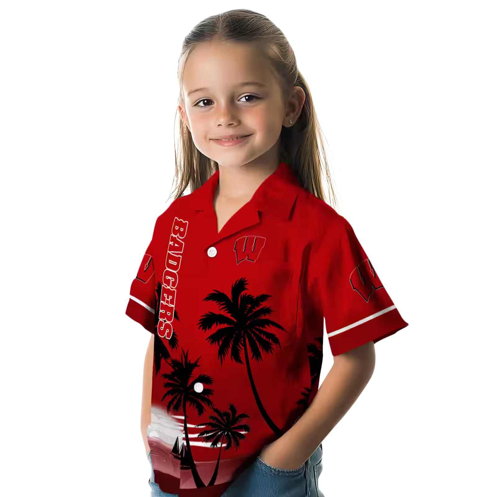 wisconsin badgers beach sunset red black hawaiian shirt premium grade