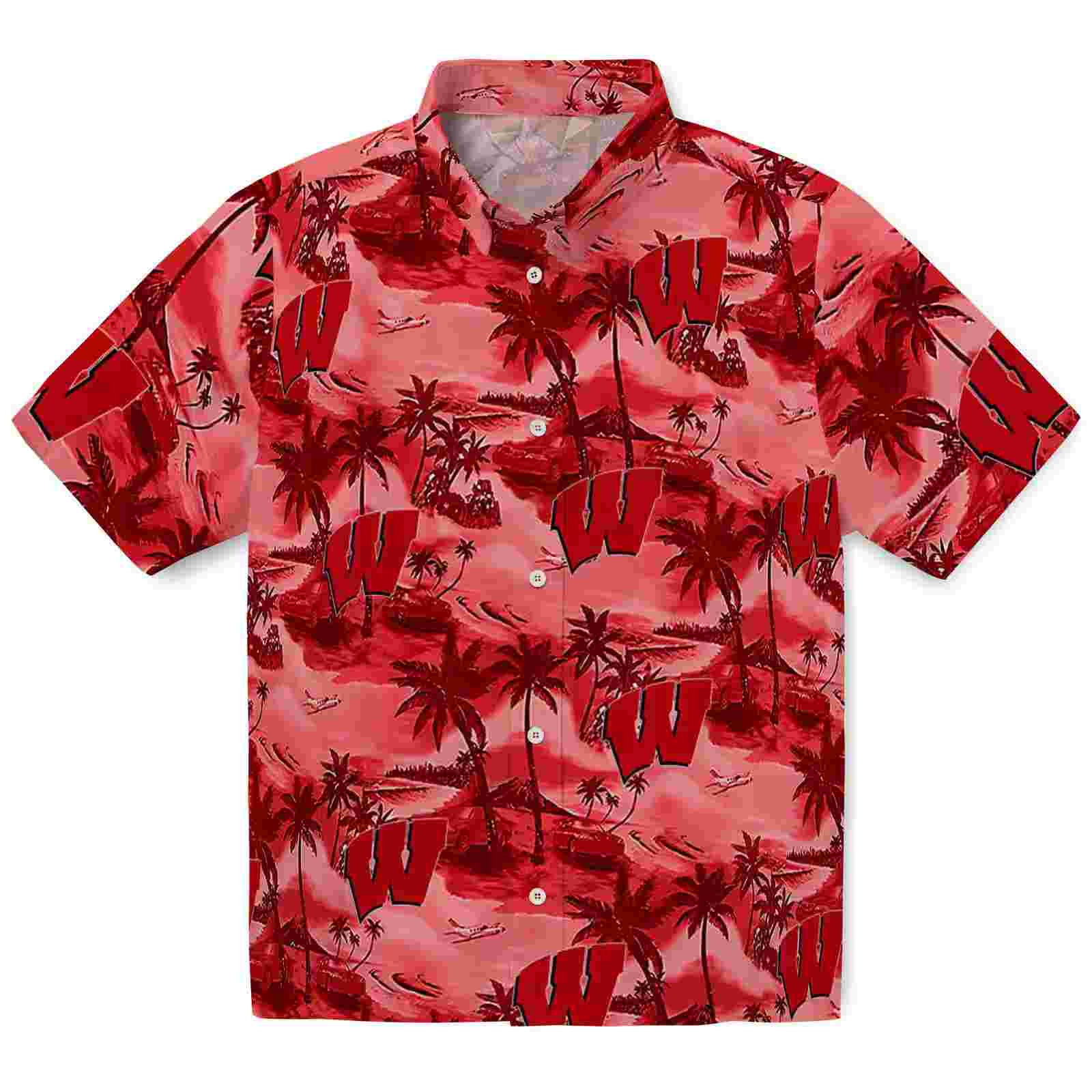 Wisconsin Badgers Coastal Palms Red Hawaiian Shirt